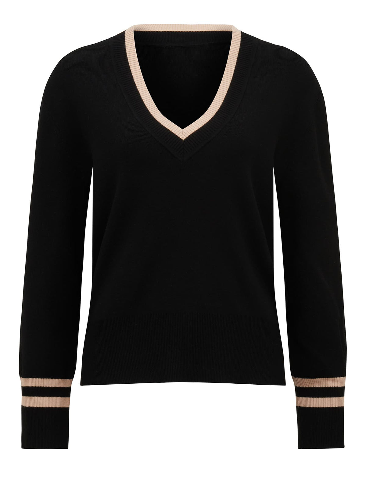 Hattie V Neck Co-Ord Knit Jumper Black and Neutral_mannequin