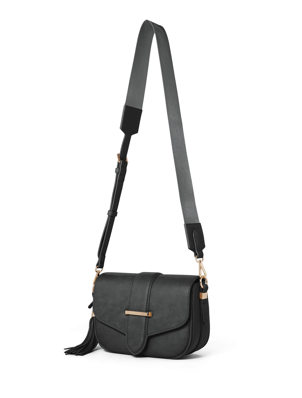 Thea Tassel Saddle Bag - Signature Black_mannequin