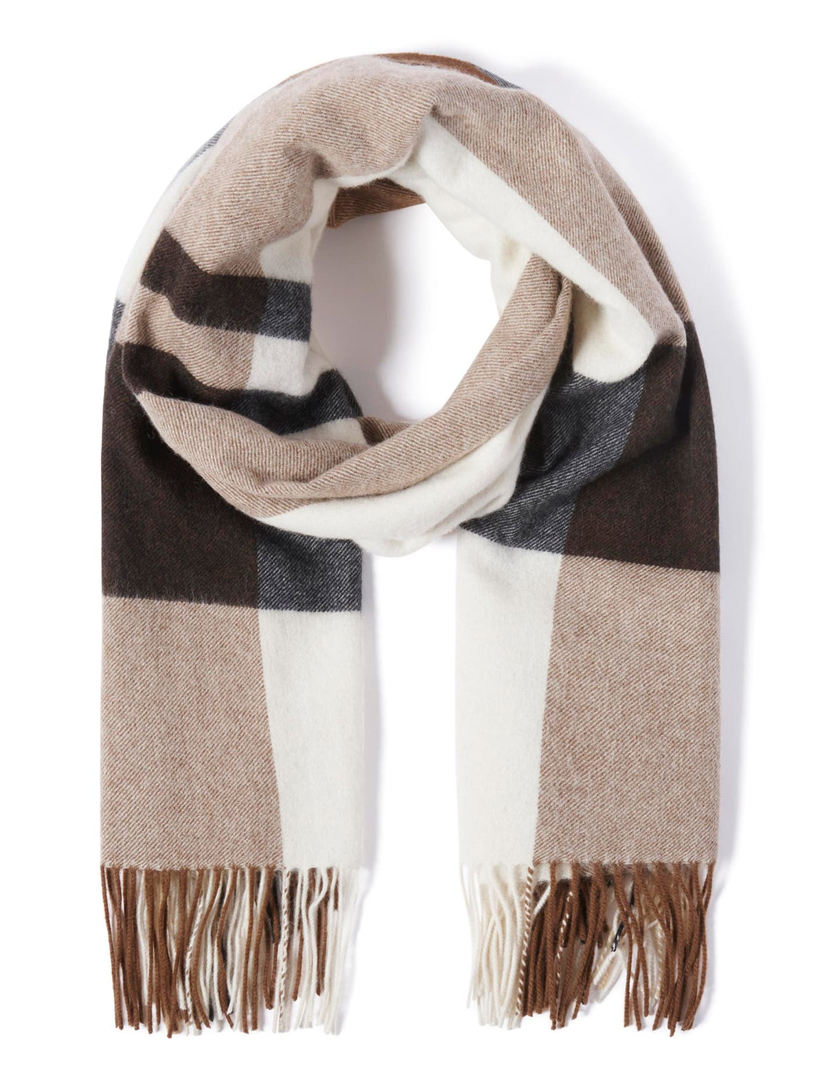 Bryony Check Premium Wool Scarf Chocolate Check_mannequin
