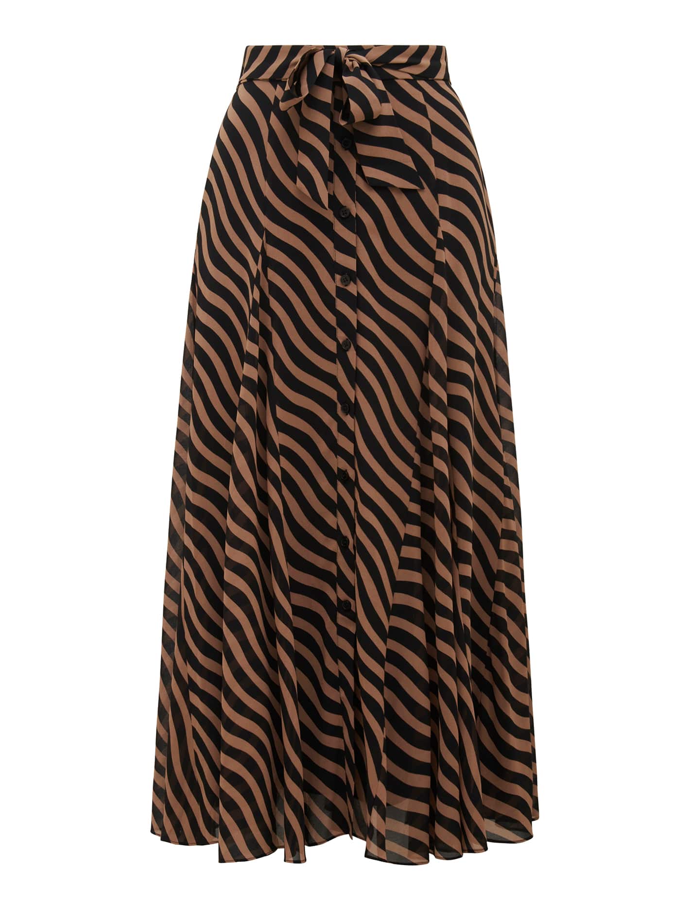 Donna Godet Midi Skirt Tan Waved Stripe_mannequin
