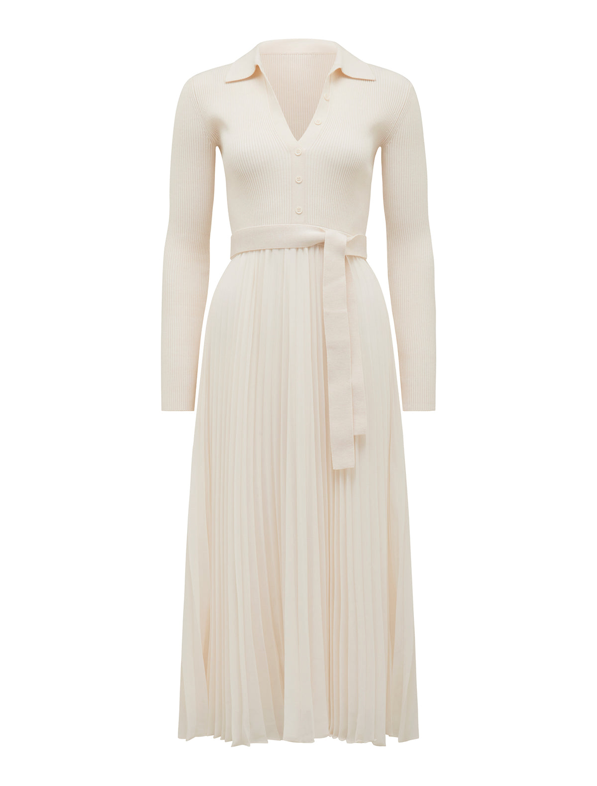 Molly Pleat Hem Polo Collar Knit Dress Cream_mannequin
