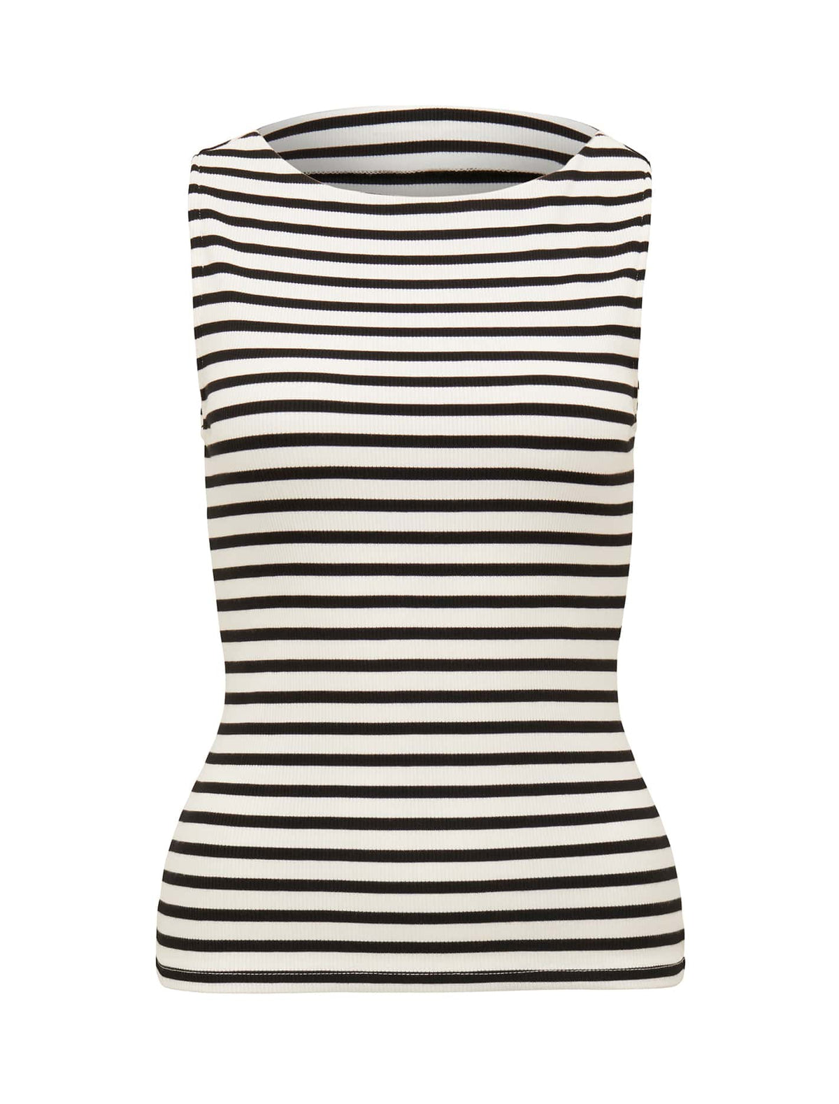 Francesca Stripe Boat Neck Tank Black & White_mannequin