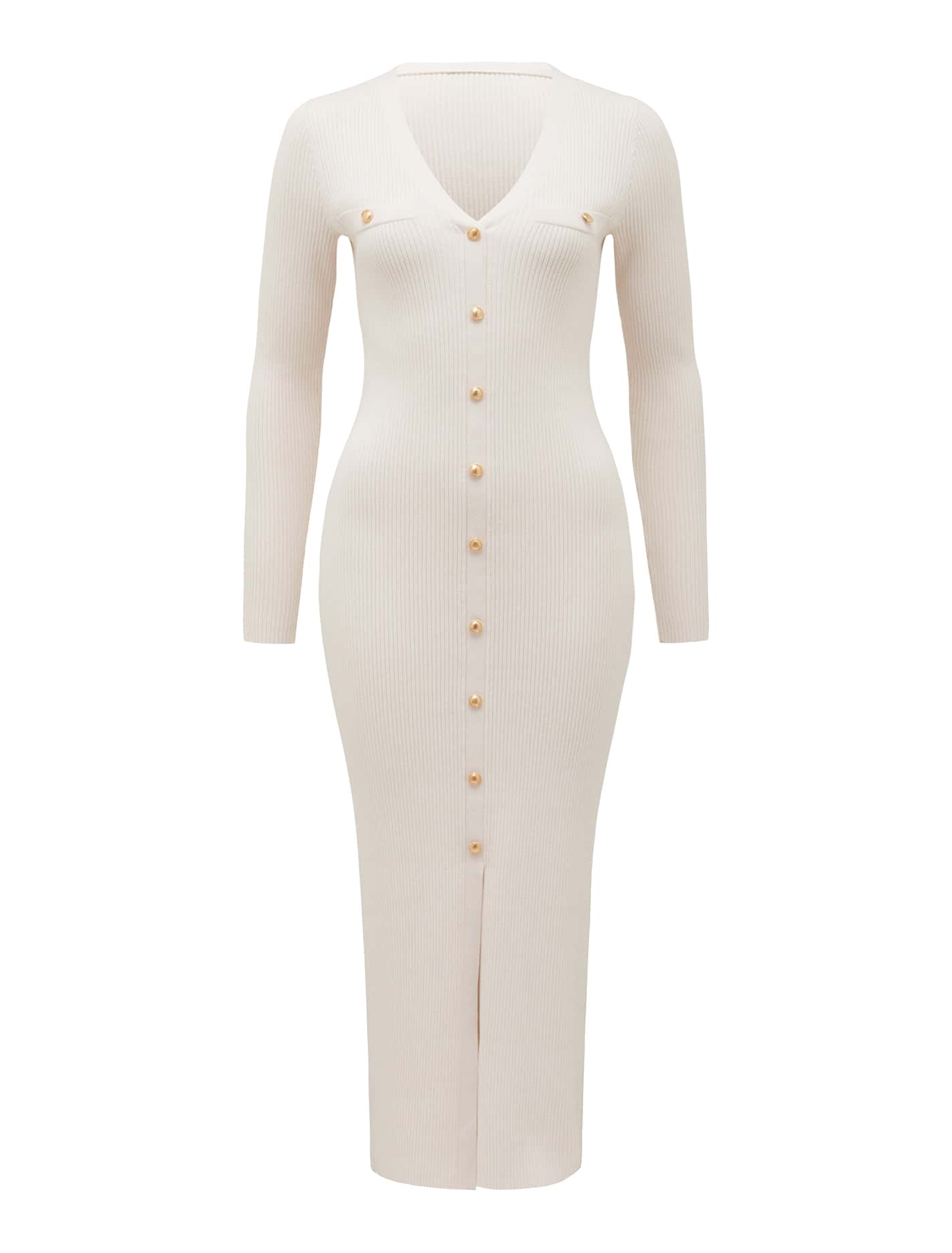 Karlie V Neck Knitted Midi Dress Cream_mannequin