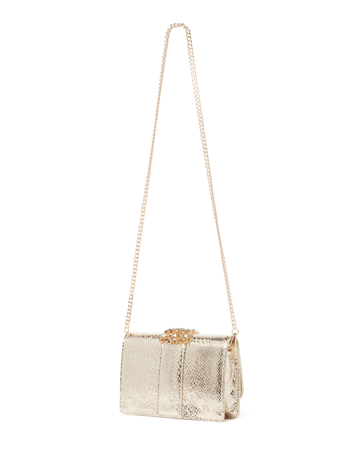 Lucille Crystal Clutch - Signature Gold Snake_mannequin