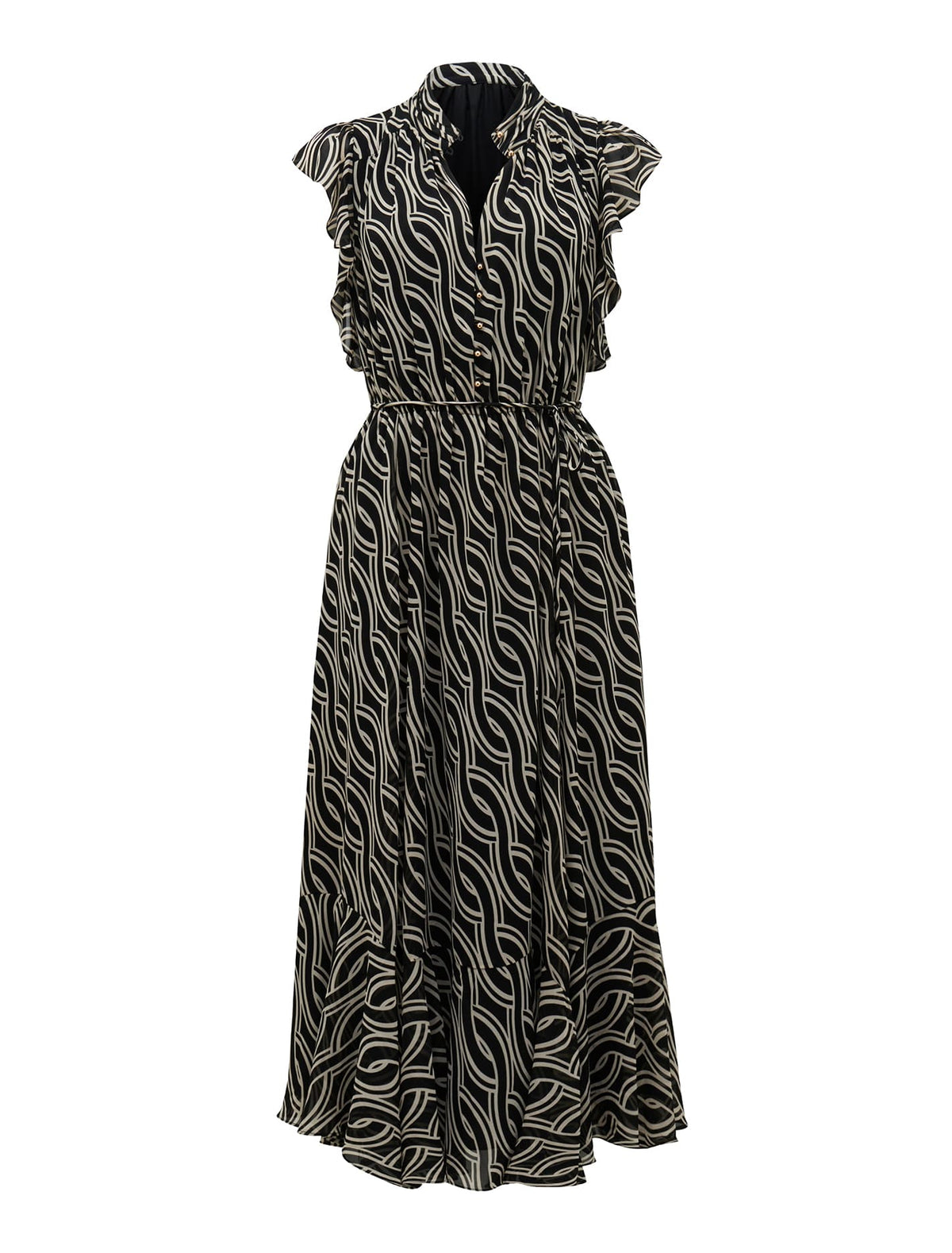 Maxine Petite Ruffle Sleeve Midi Bedford Geo_mannequin