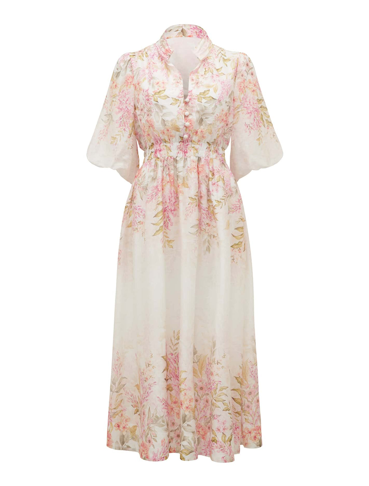 Ivy Printed Puff Sleeve Midi Dress Conifer Floral_mannequin