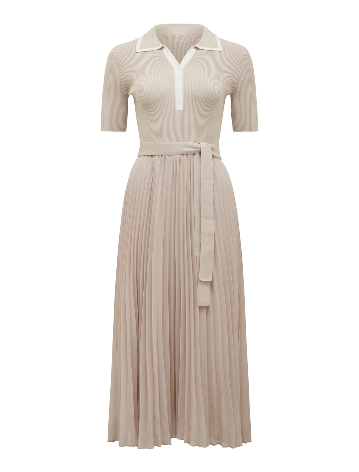 Melody S/S Polo Collar Knit Dress Sand/ Porcelain_mannequin