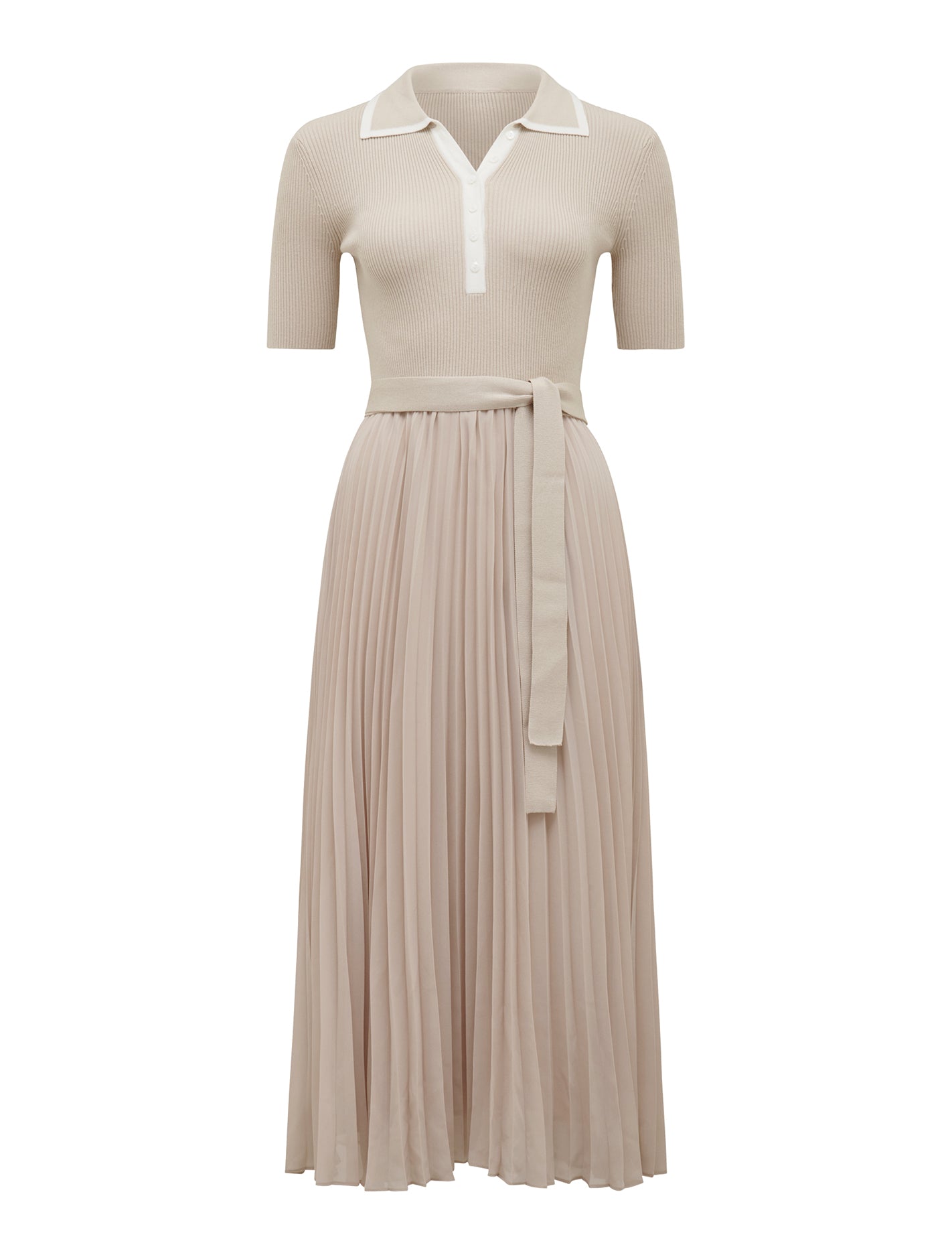 Melody S/S Polo Collar Knit Dress Sand/ Porcelain_mannequin