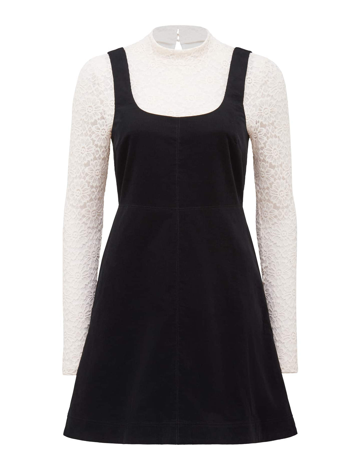 Camille Two-in-One Corduroy Mini Dress Black_mannequin