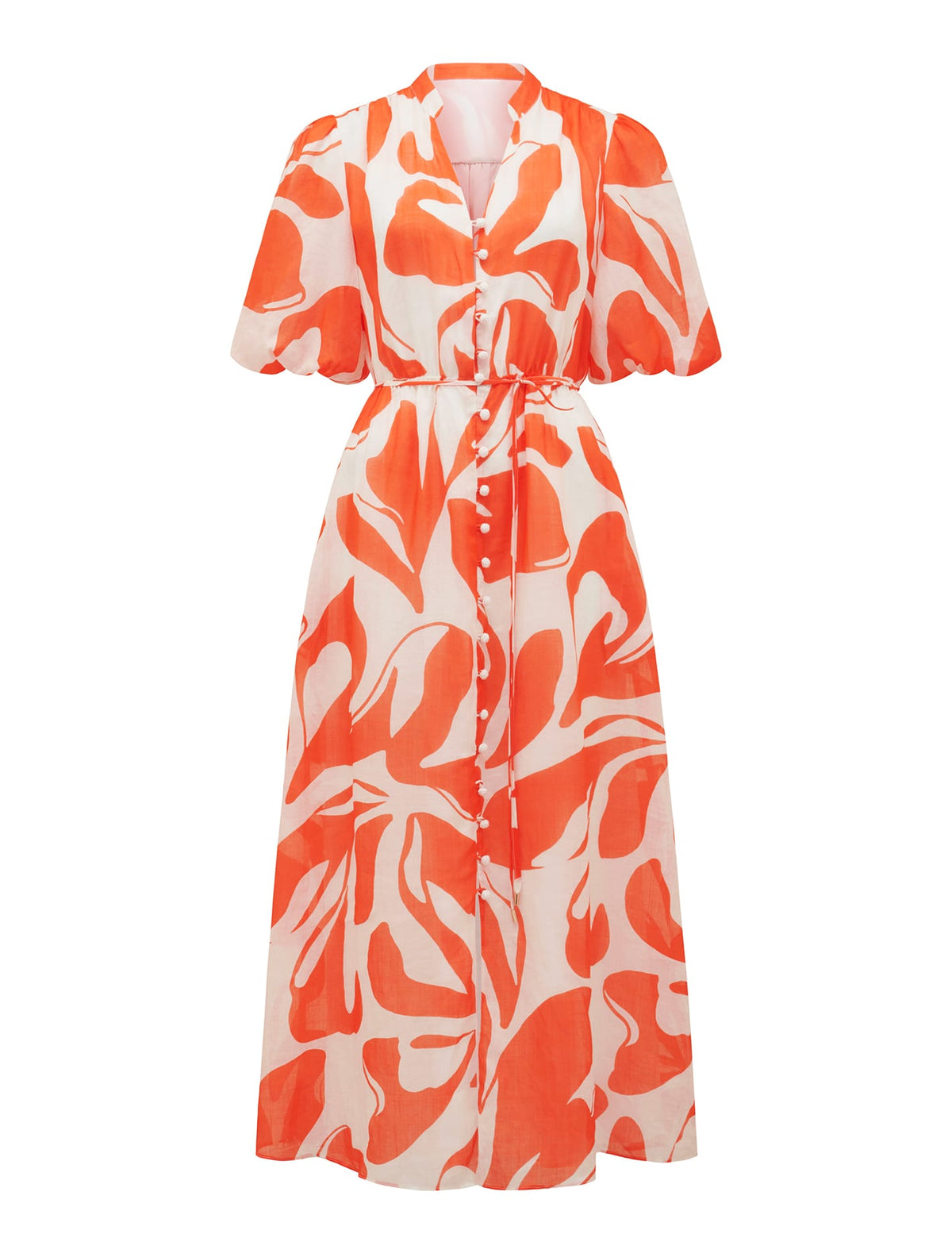 Loren Puff Sleeve Midi Red Ari Abstract_mannequin