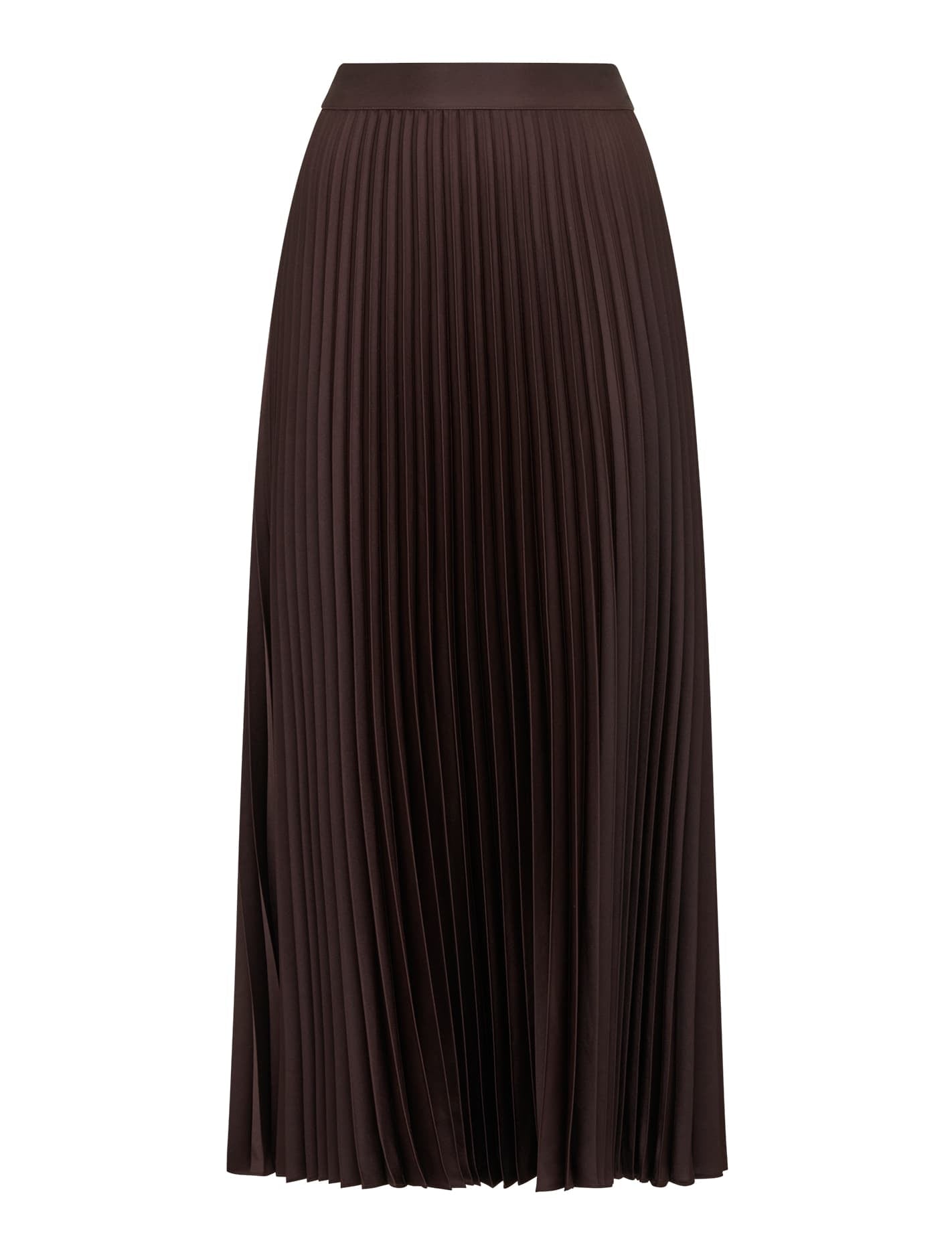 Estelle Satin Pleated Midi Skirt Chocolate_mannequin
