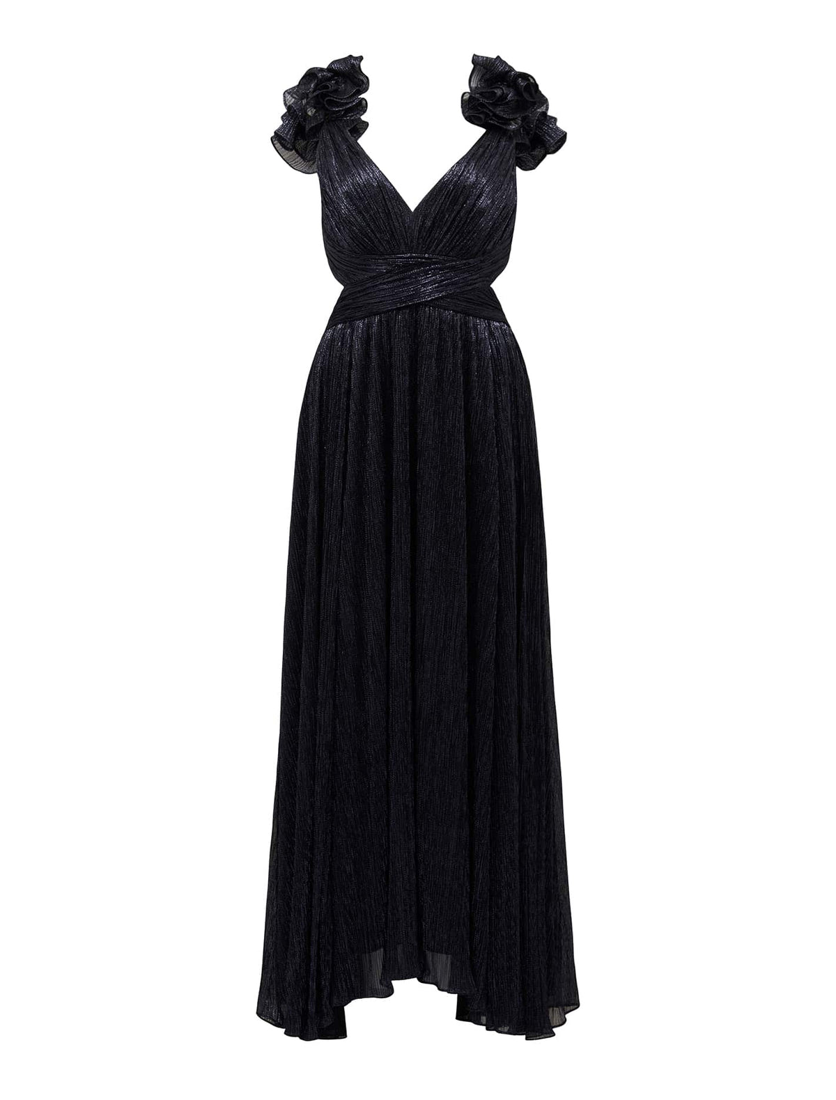 Selena Plisse Ruffle Shoulder Maxi Navy_mannequin