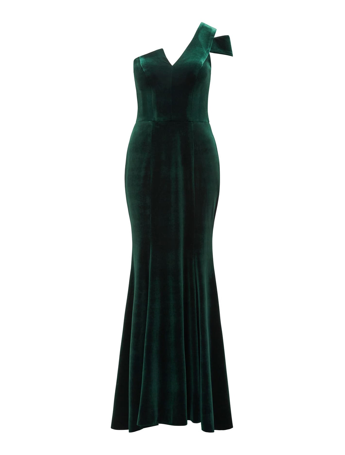 Elena Velvet One-Shoulder Gown Hunter Green_mannequin
