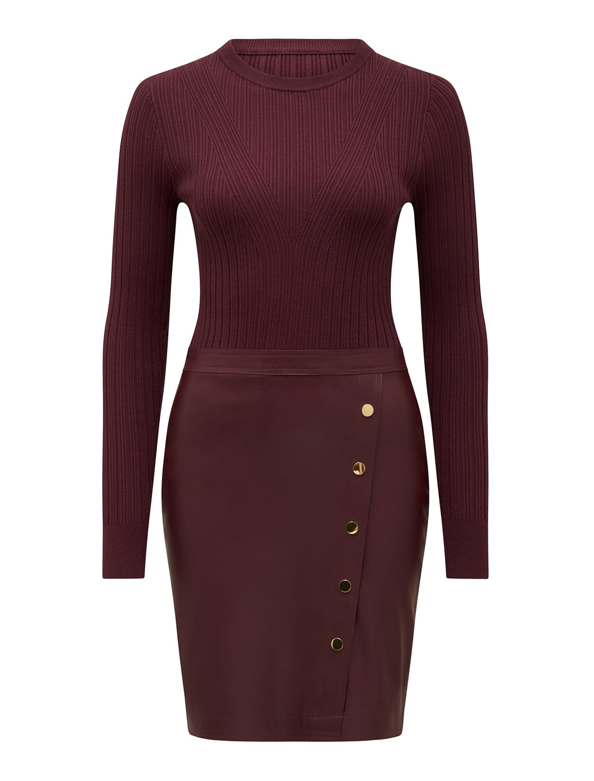 Lara Pu Mixed Mini Dress Madder Brown_mannequin