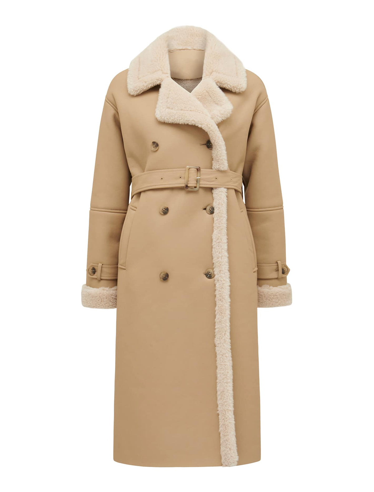 Alix Vegan Leather Shearling Maxi Coat Light Camel_mannequin