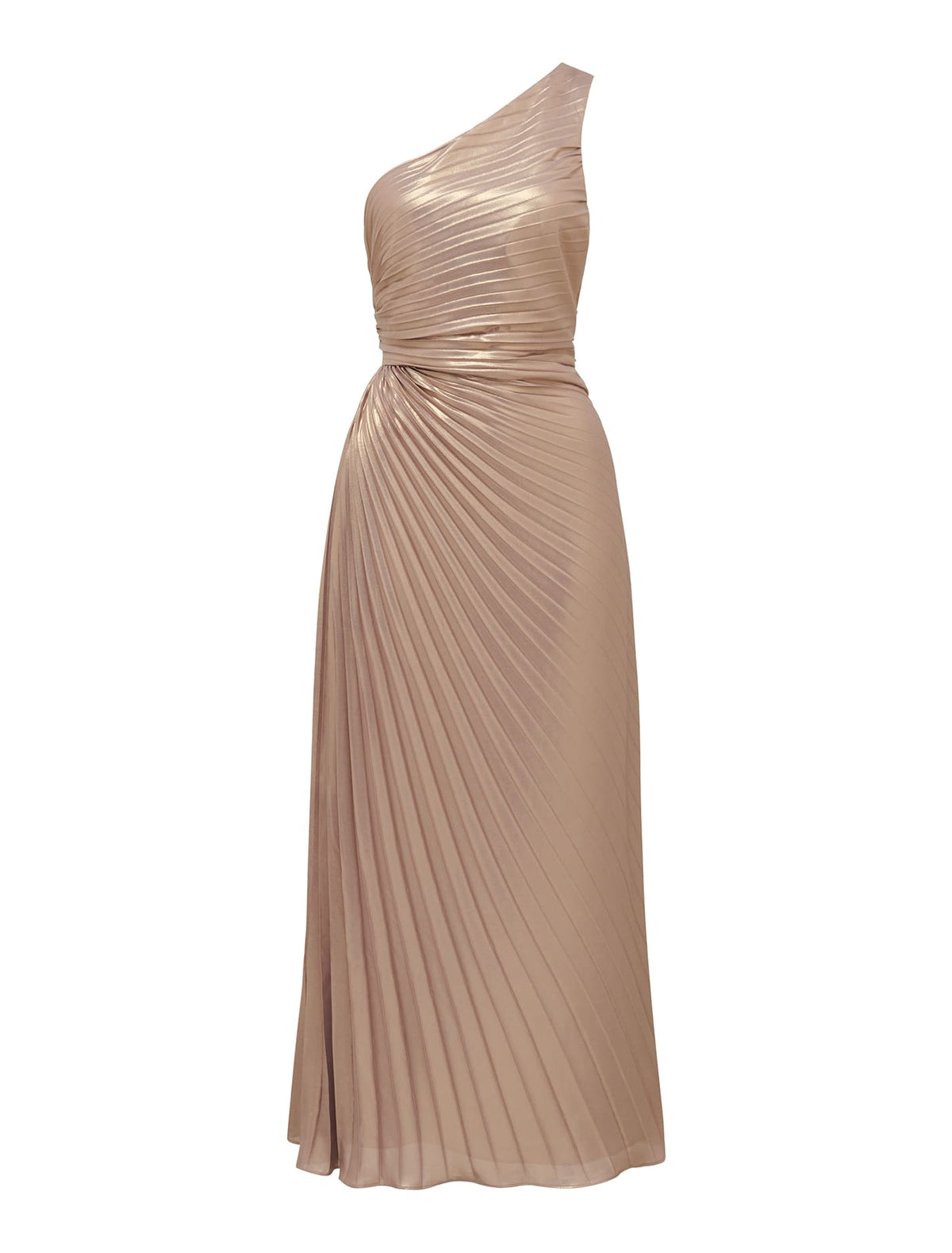 Taylah Metallic One Shoulder Dress Soft Gold_mannequin