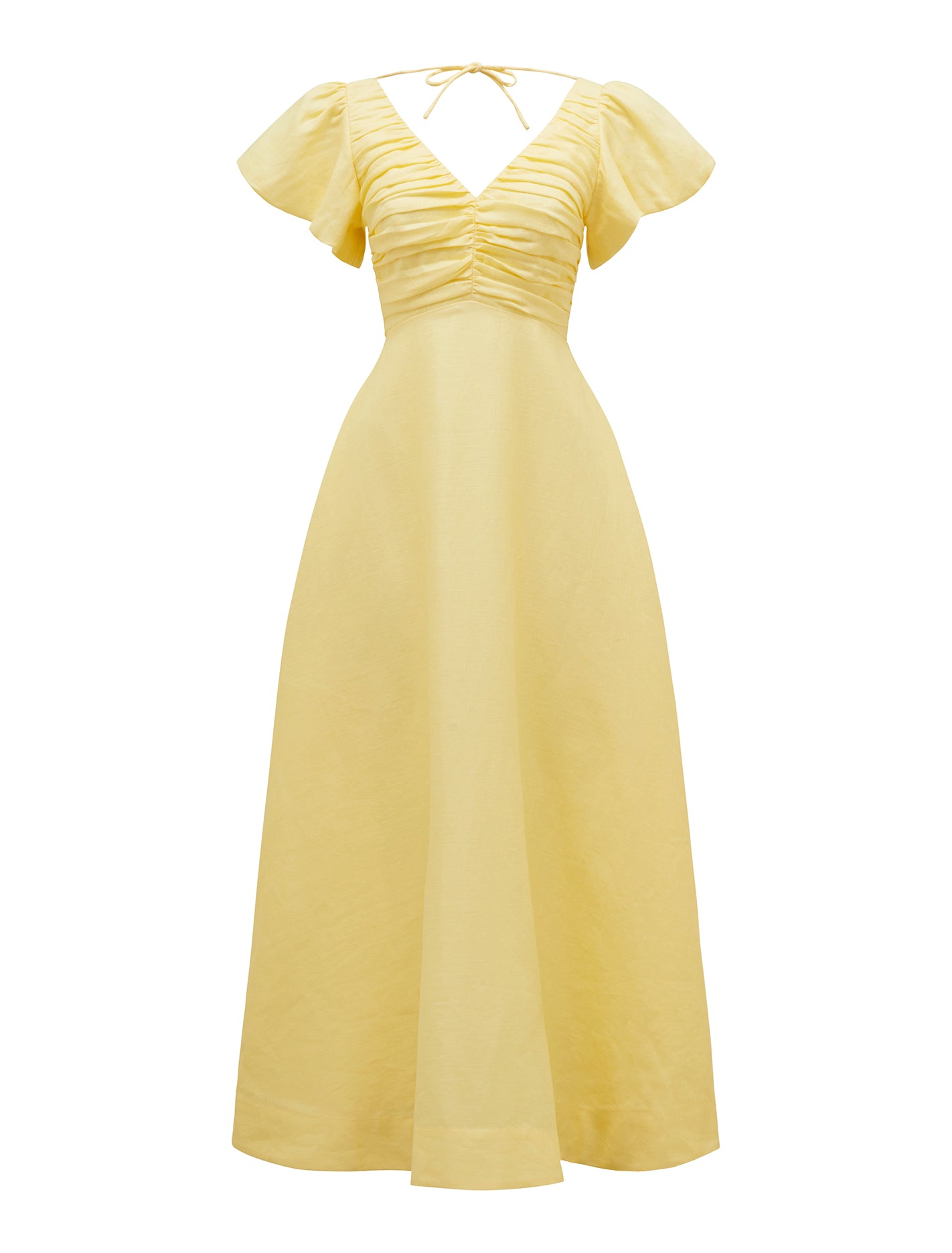 June Ruched Linen Midi Creme Anglaise_mannequin