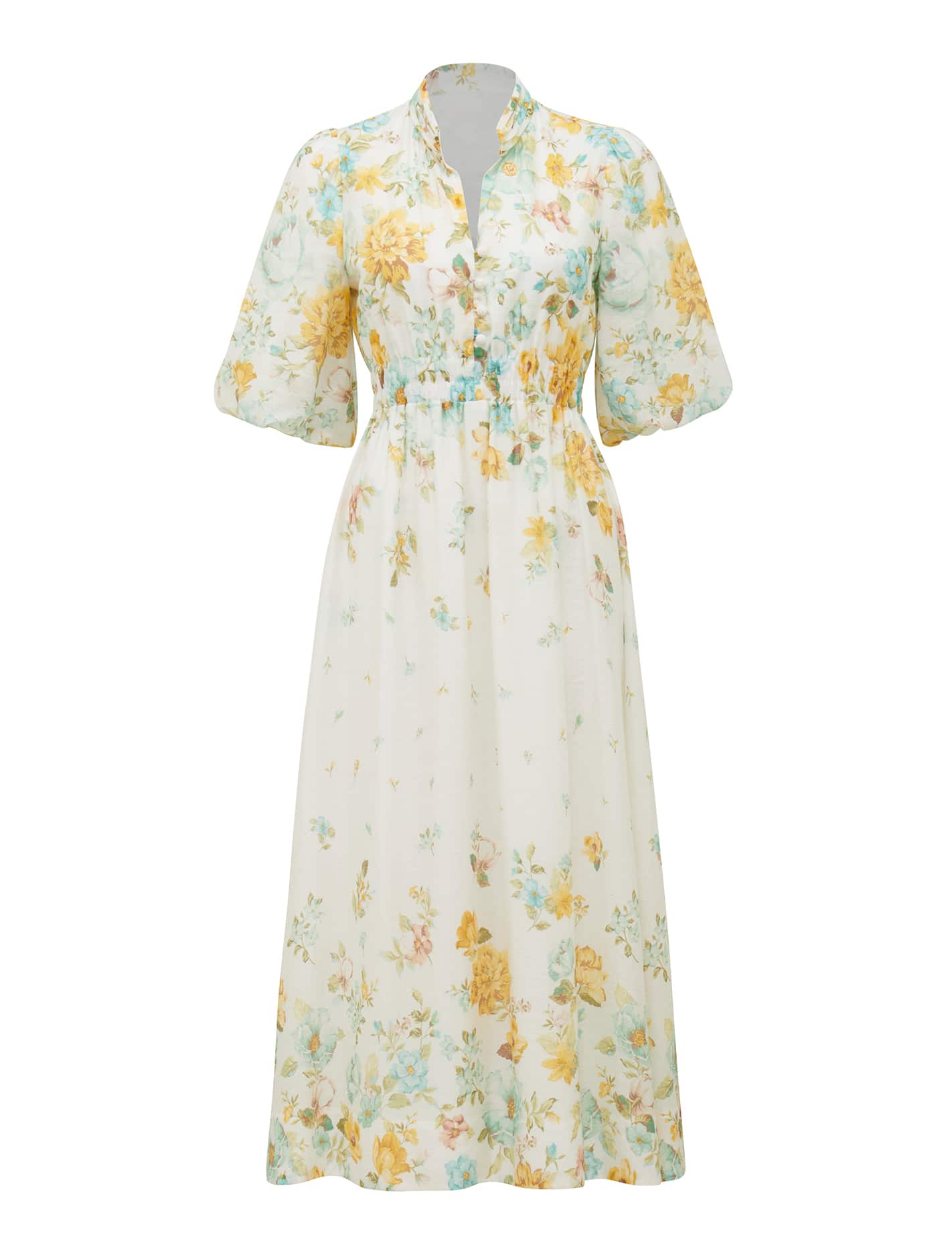 Ivy Petite Puff Sleeve Midi Positano Floral_mannequin