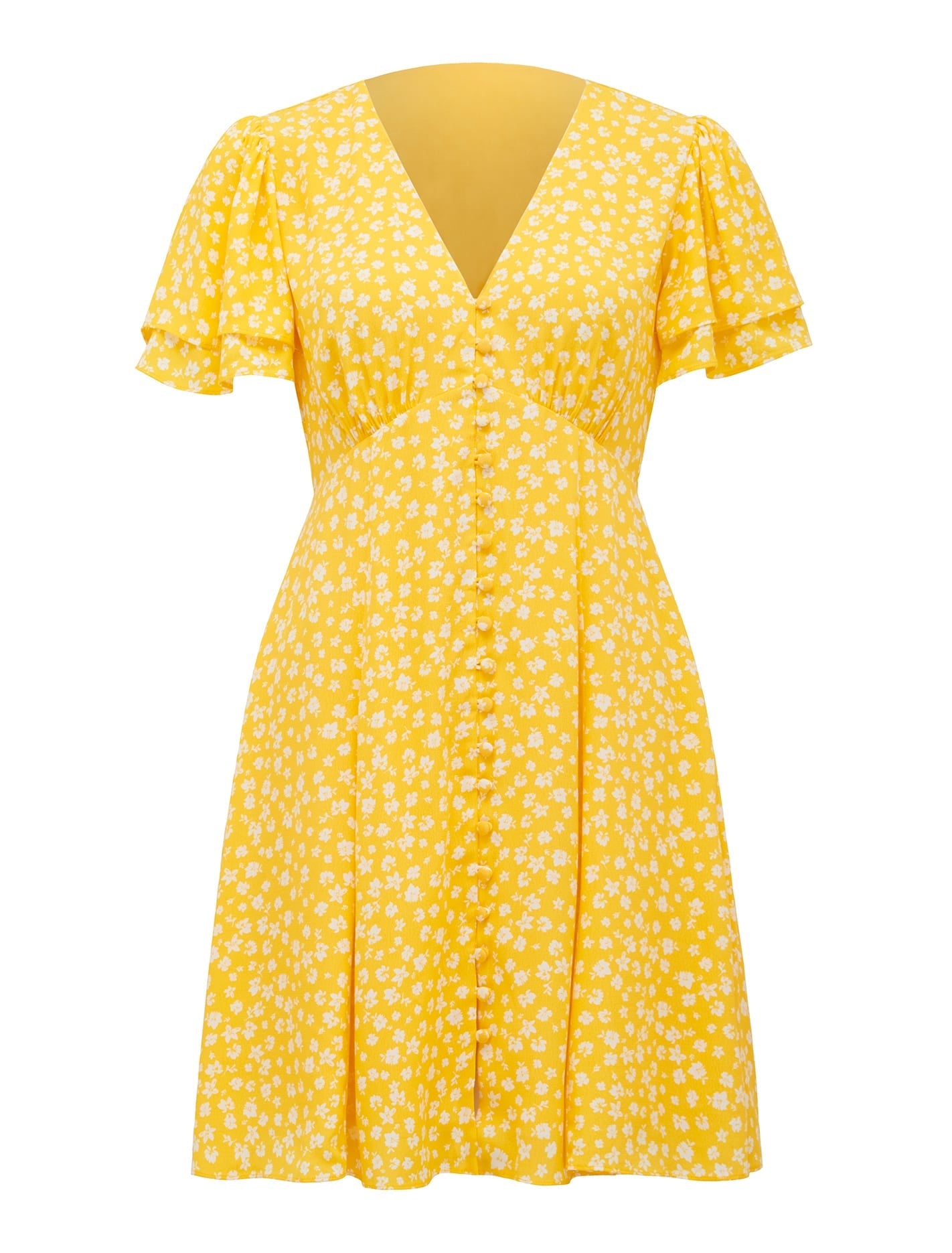 Pria Button Through Mini Gold Lawson Ditsy_mannequin