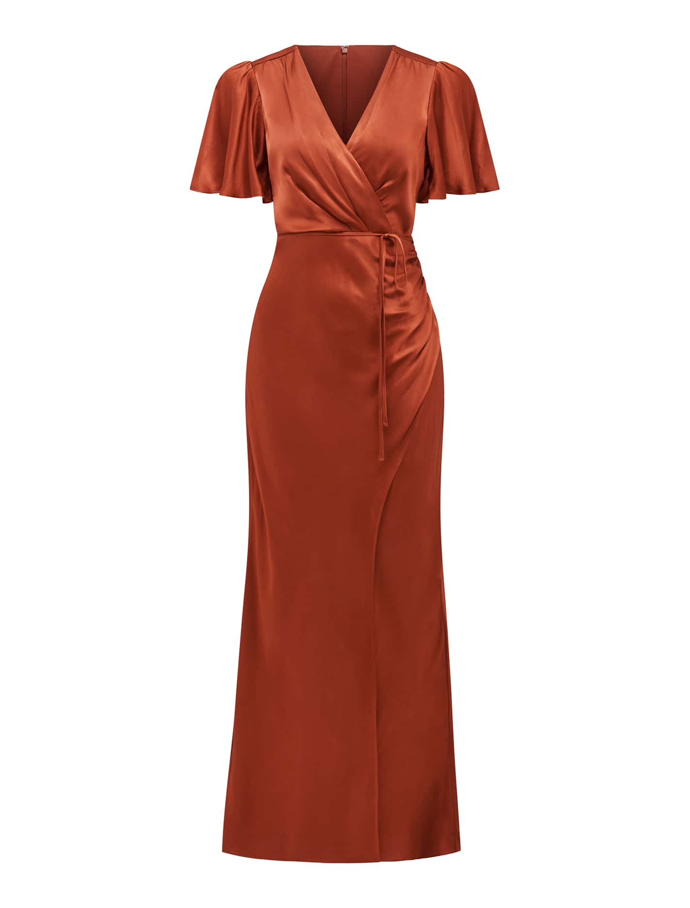 Chelsea Flutter-Sleeve Satin Maxi Dress Burnt Orange_mannequin