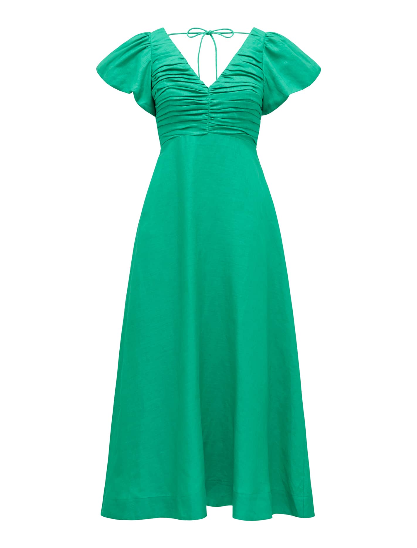 June Petite Ruched Linen Midi Atlantis_mannequin