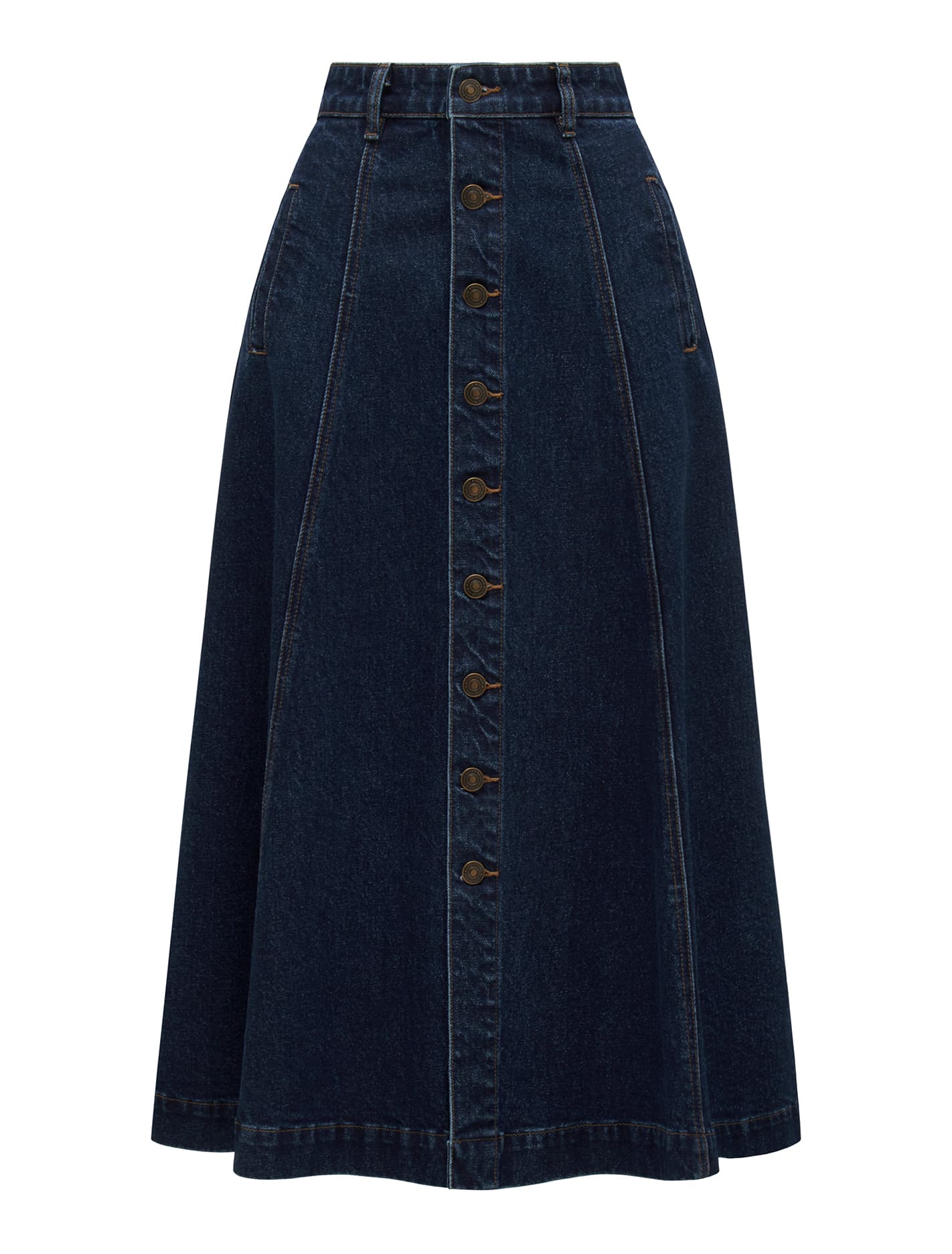 Leighton Midi Skirt Dark Wash_mannequin