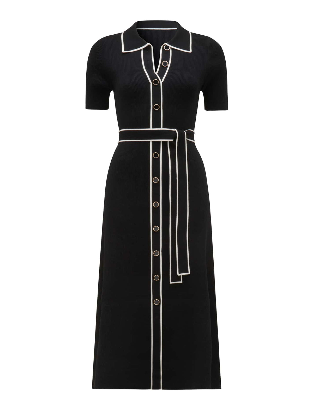 Cindy Petite Tipped S/S A-Line Dress Black_mannequin