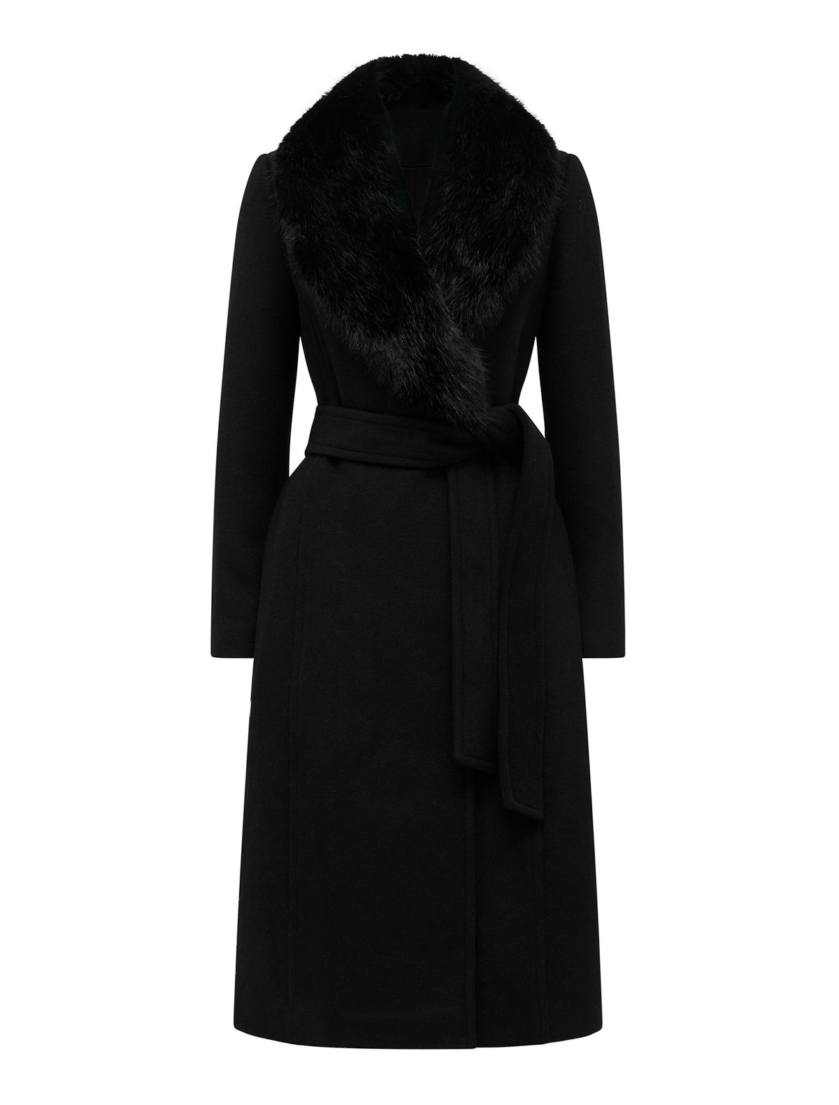 Monica Fur Collar Wrap Coat Black_mannequin
