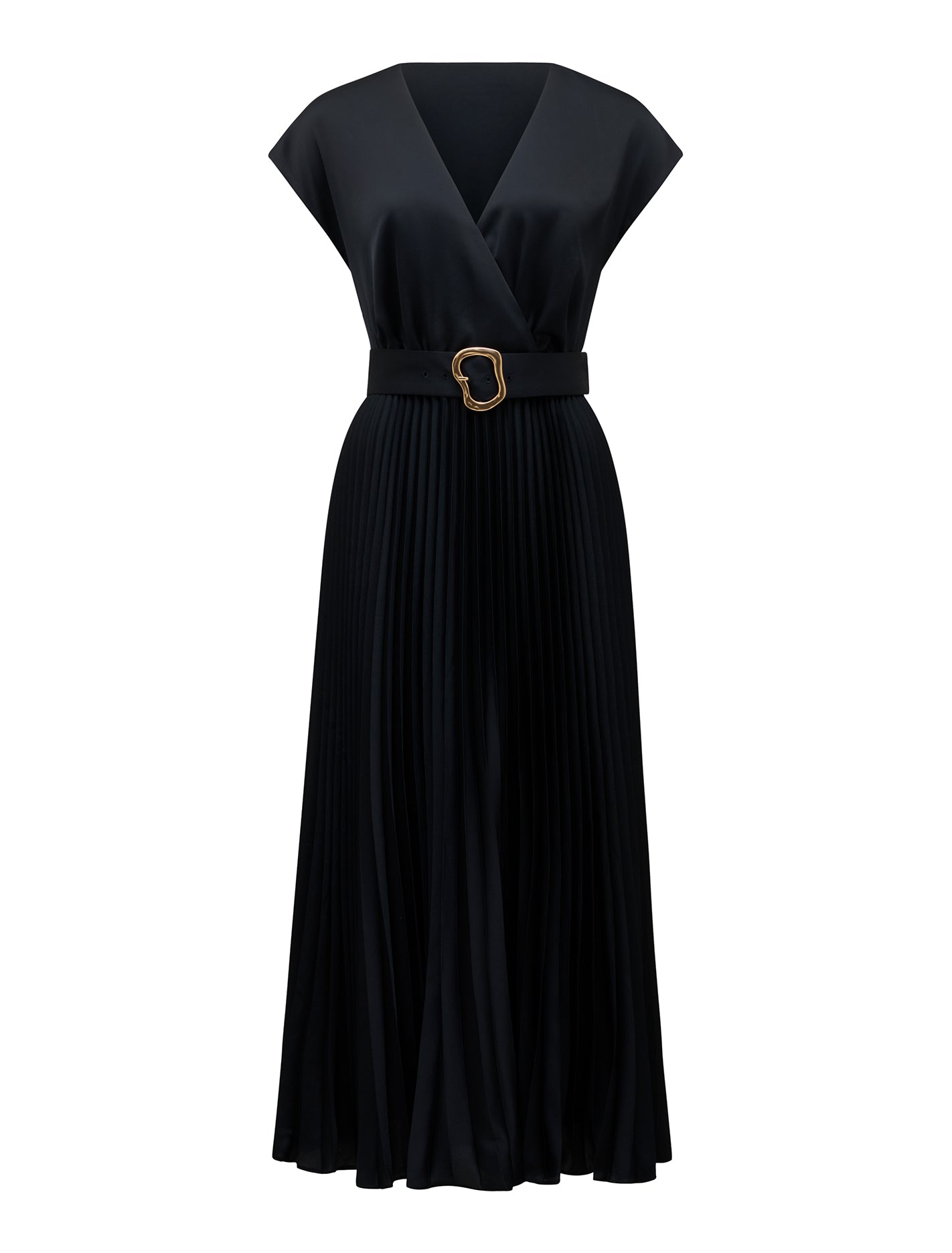 Catherine Satin Pleated Midi Dress Navy_mannequin