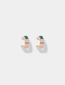 Ellen Square Stone Hoop Earrings Gold/Green_mannequin