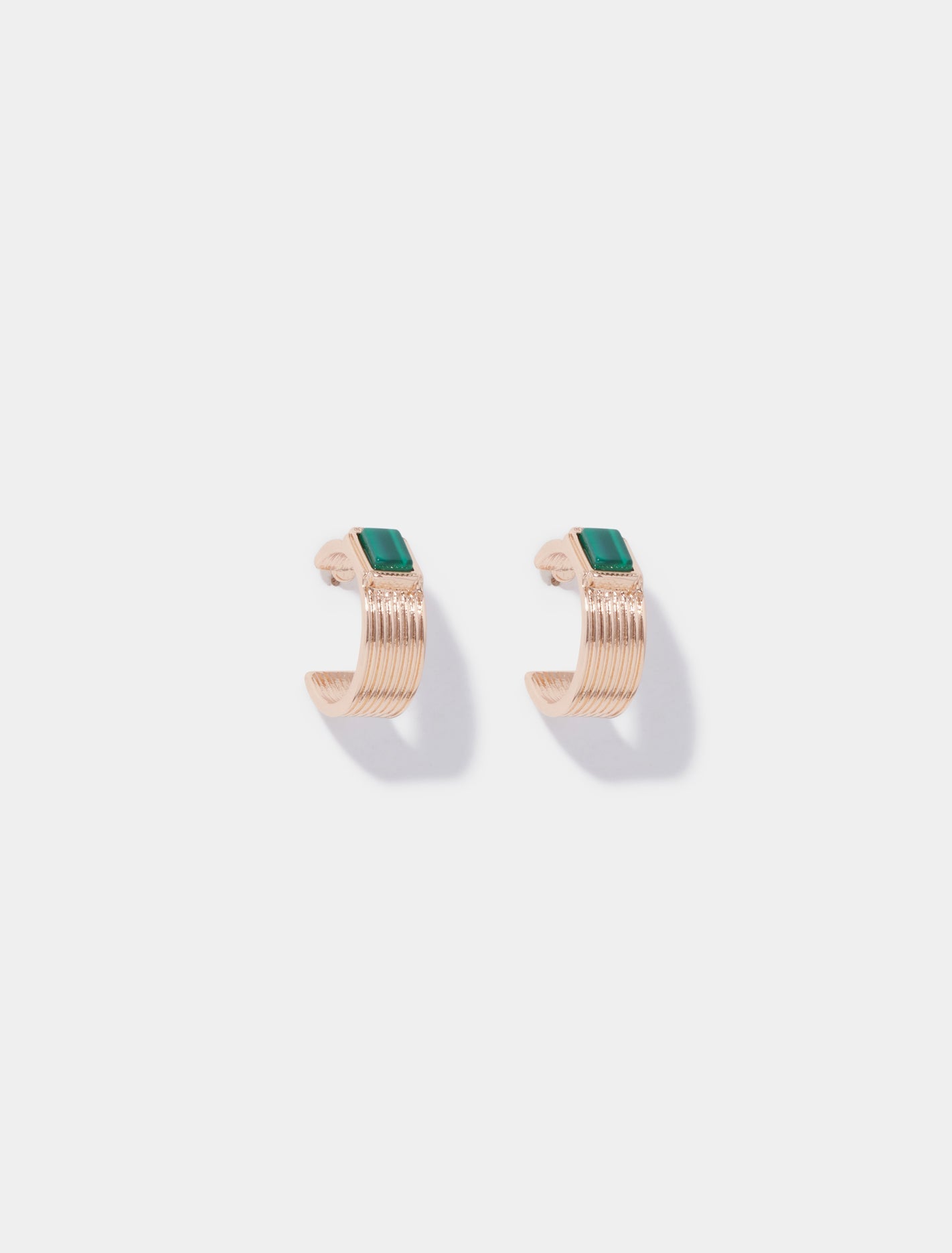 Ellen Square Stone Hoop Earrings Gold/Green_mannequin