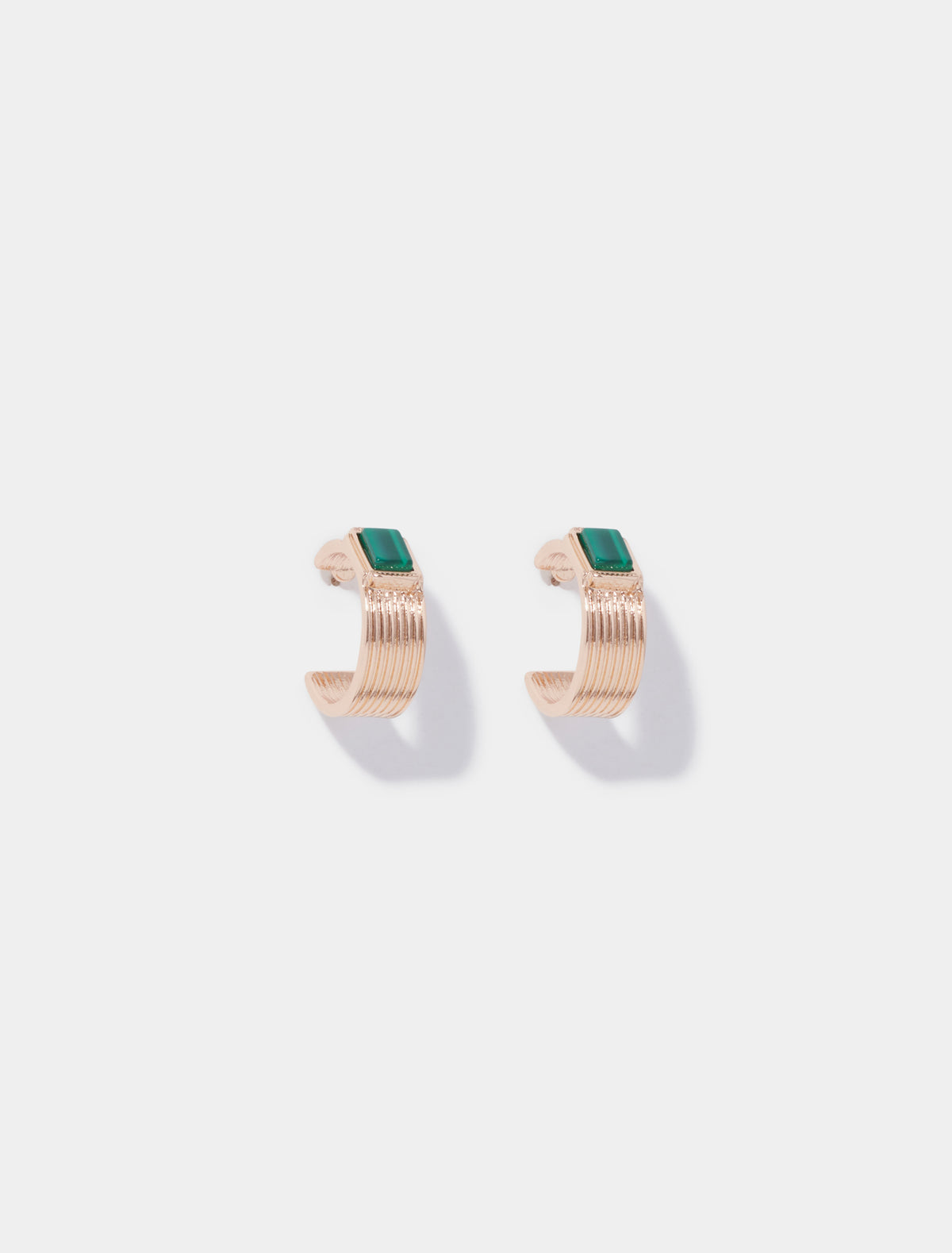 Ellen Square Stone Hoop Earrings Gold/Green_mannequin