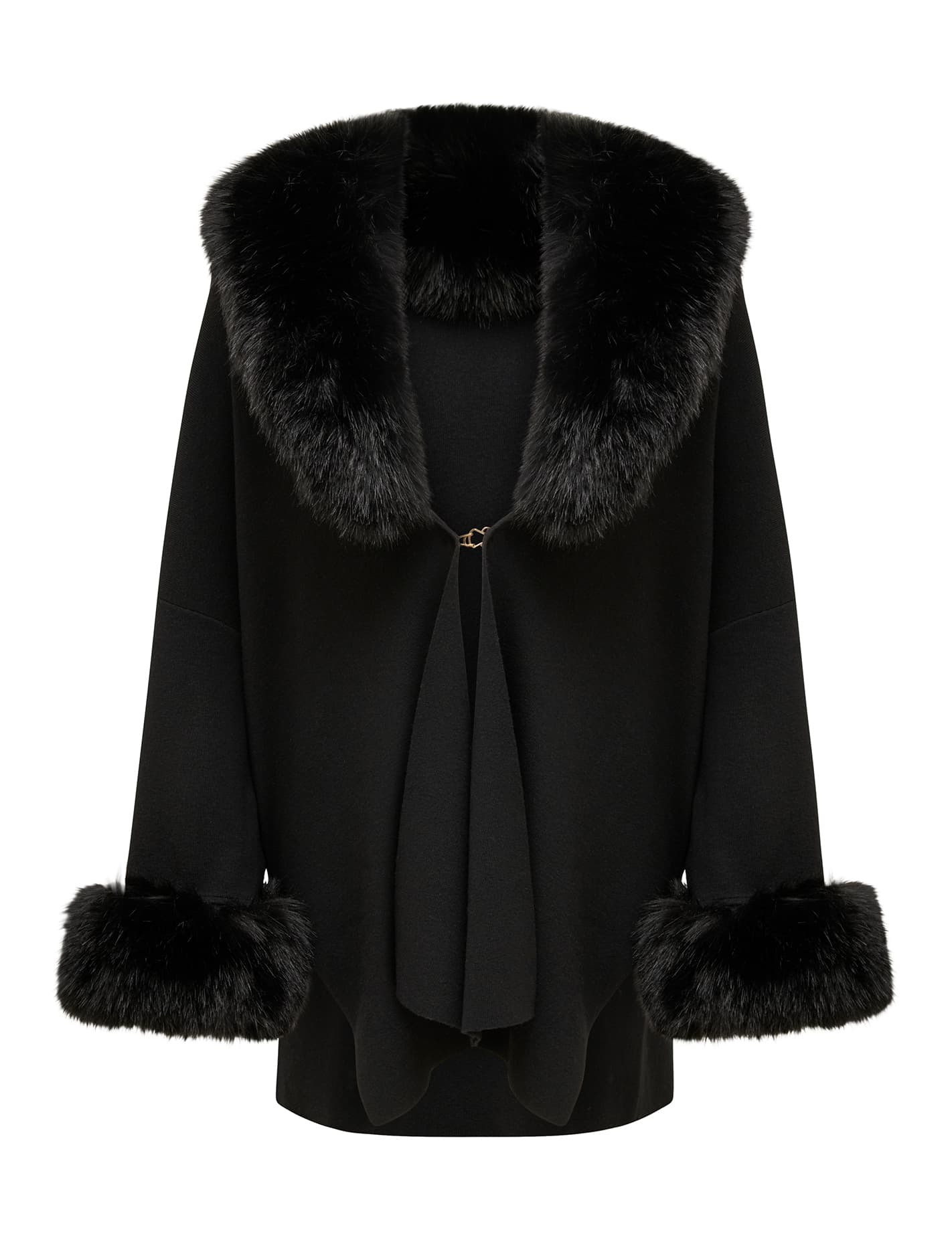 Nia Faux-Fur Trim Cape Black_mannequin