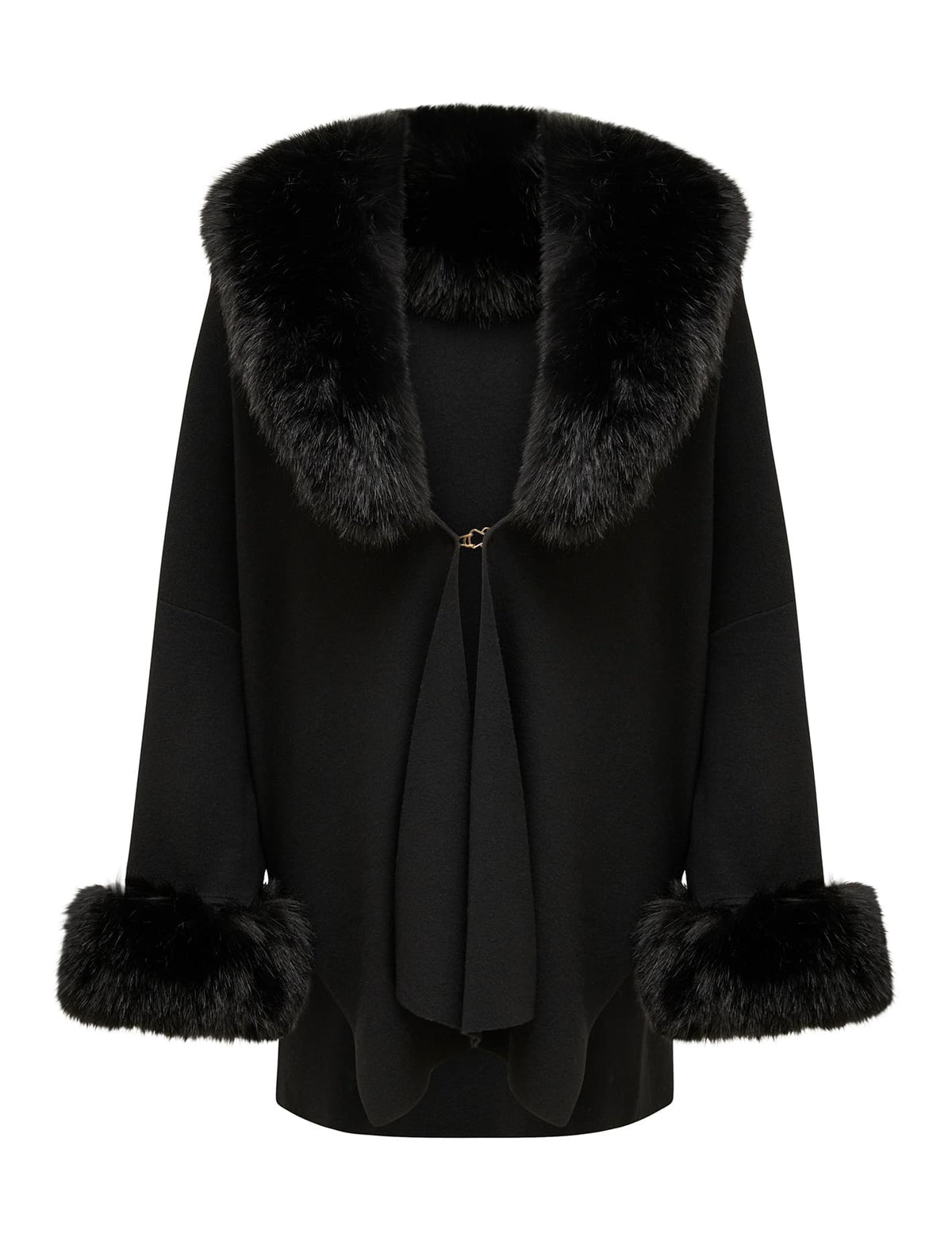 Nia Faux-Fur Trim Cape Black_mannequin