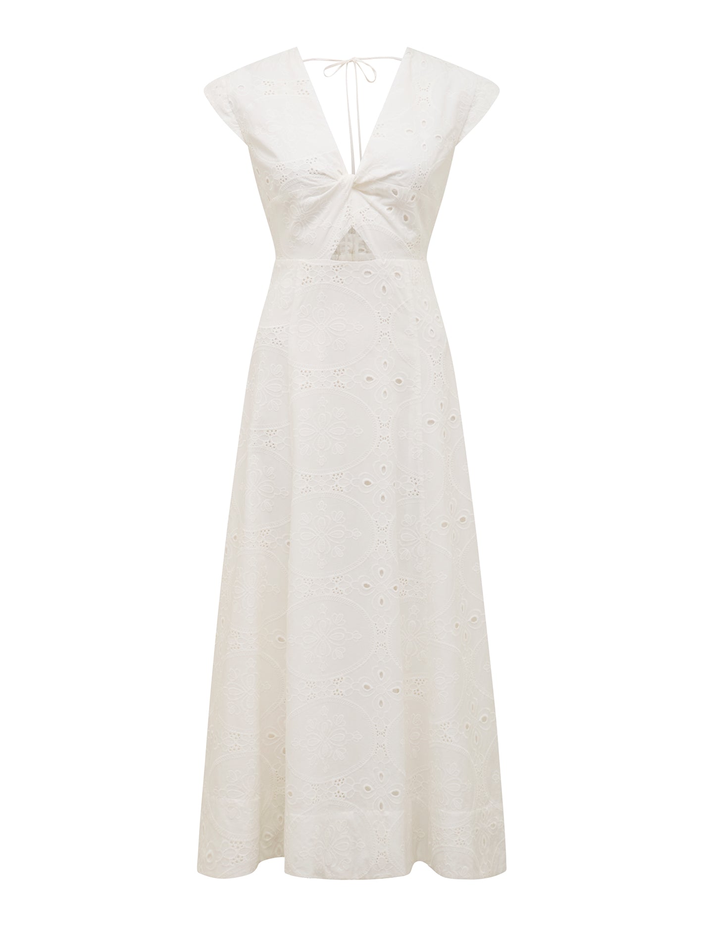 Levi Broderie Twist Front Midi Dress Porcelain_mannequin