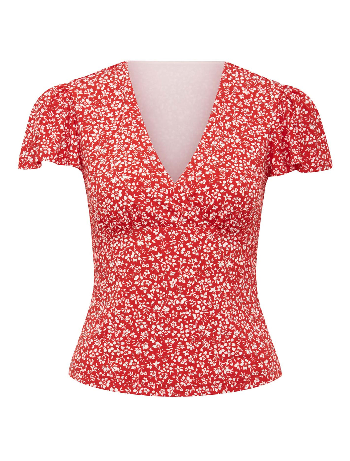 Lulu Printed Flutter Sleeve Top Red Park Ditsy_mannequin