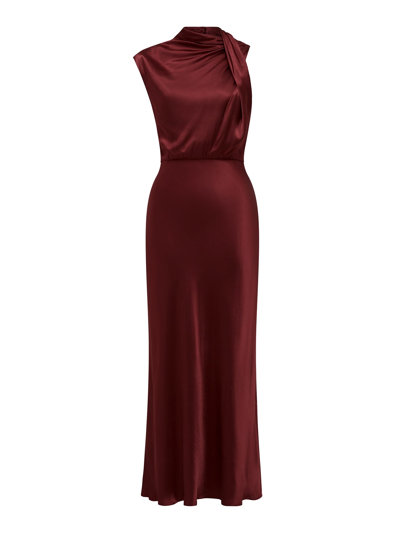 Sienna Petite High Neck Satin Midi Russet Brown_mannequin