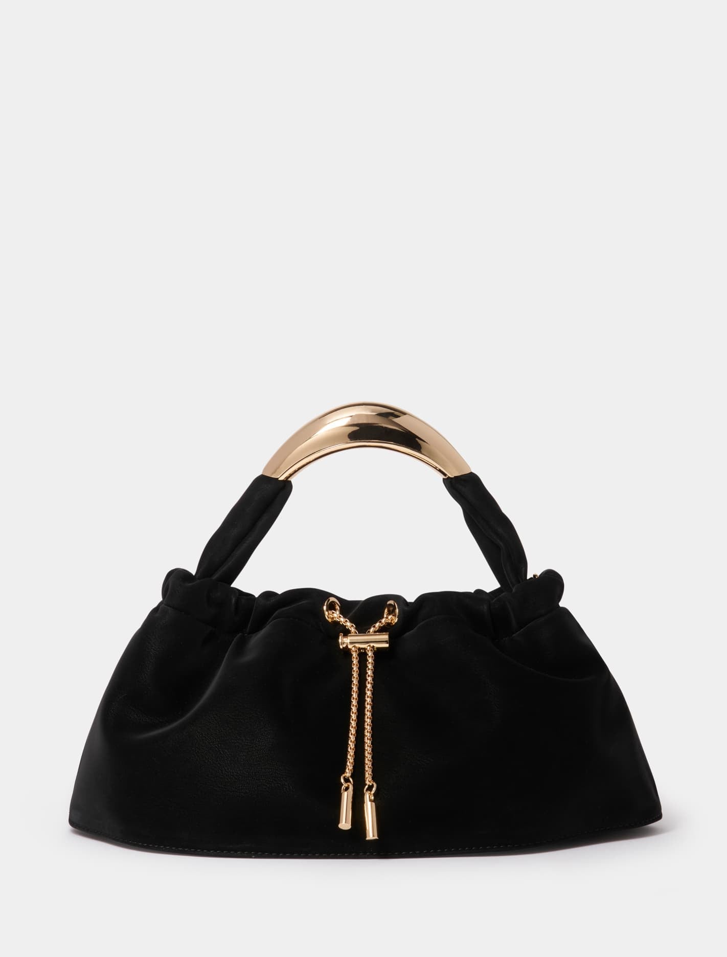 Signature Marigold Metal Handle Clutch Black_mannequin