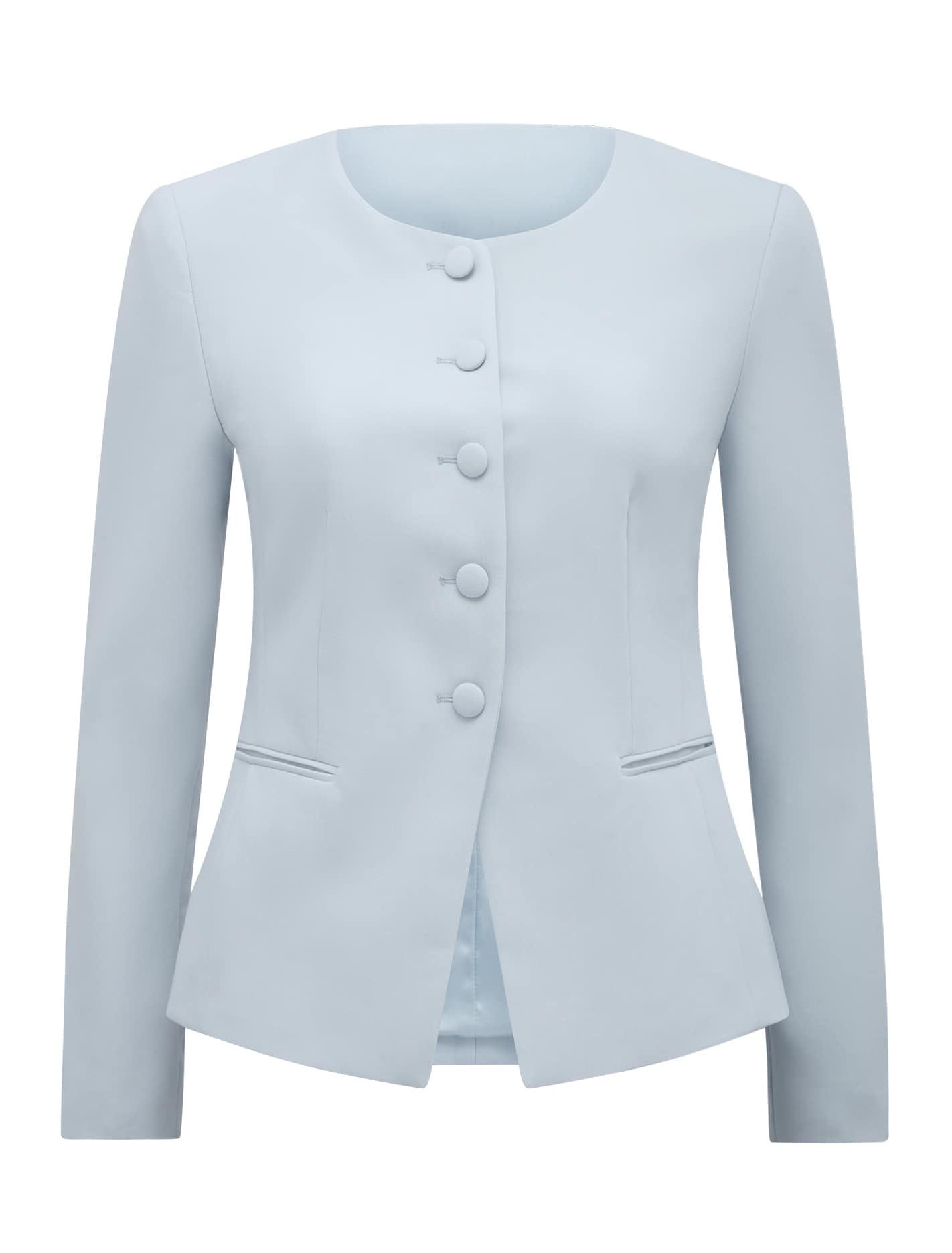 Grace Petite High Neck Blazer Misty Sky Co-Ord_mannequin