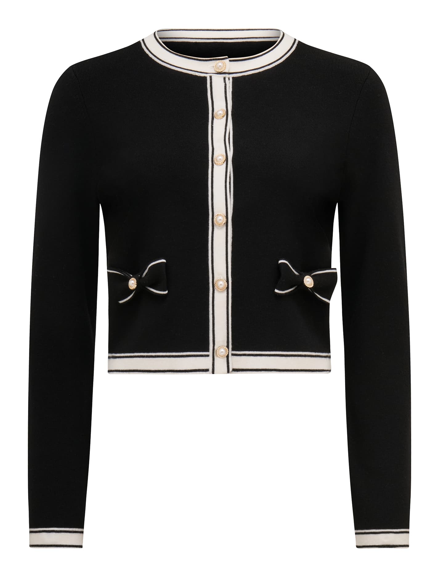 Cece Bow Detail Cardigan Black/ Porcelain_mannequin