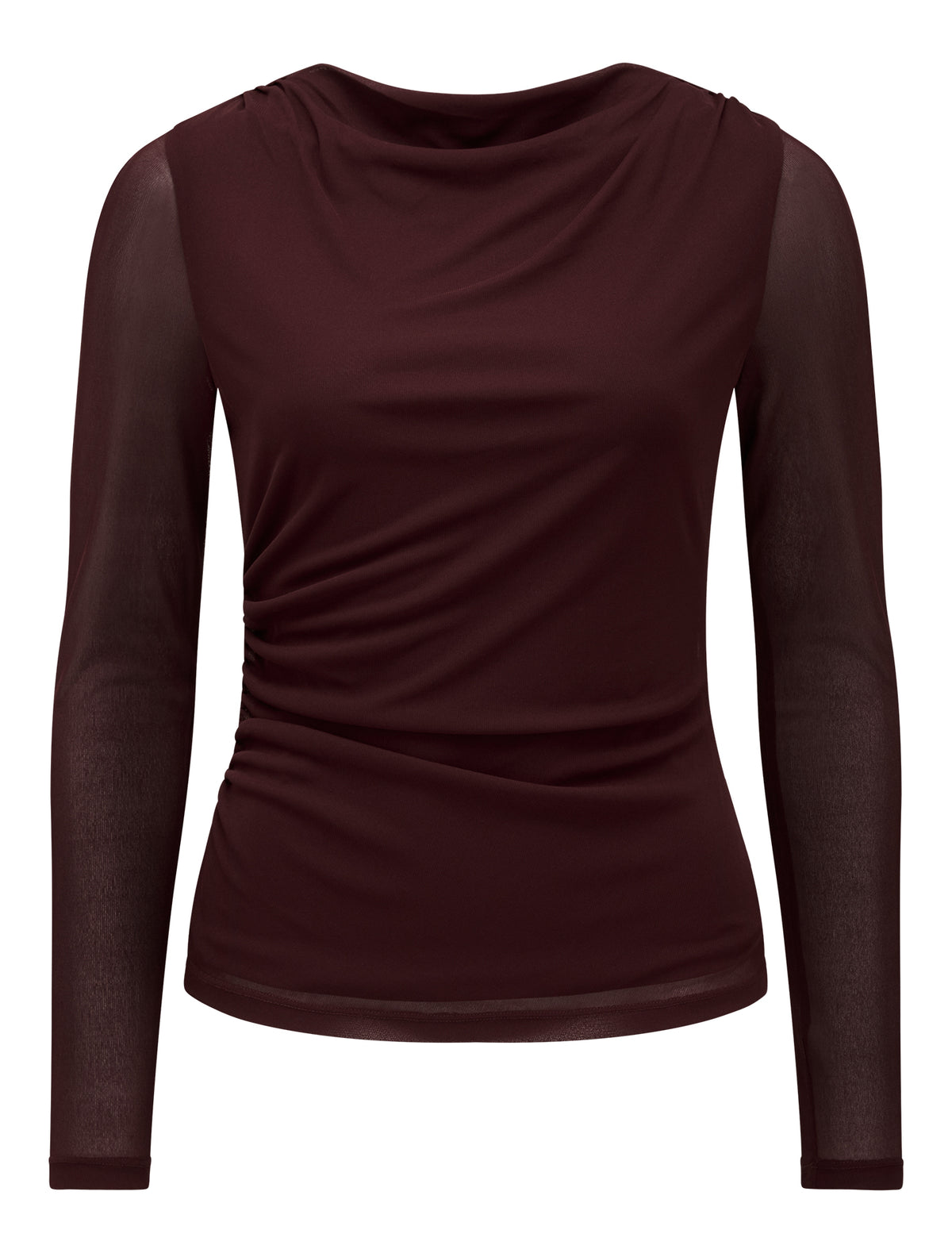 Raegan Ruched Mesh Top Deep Maroon_mannequin