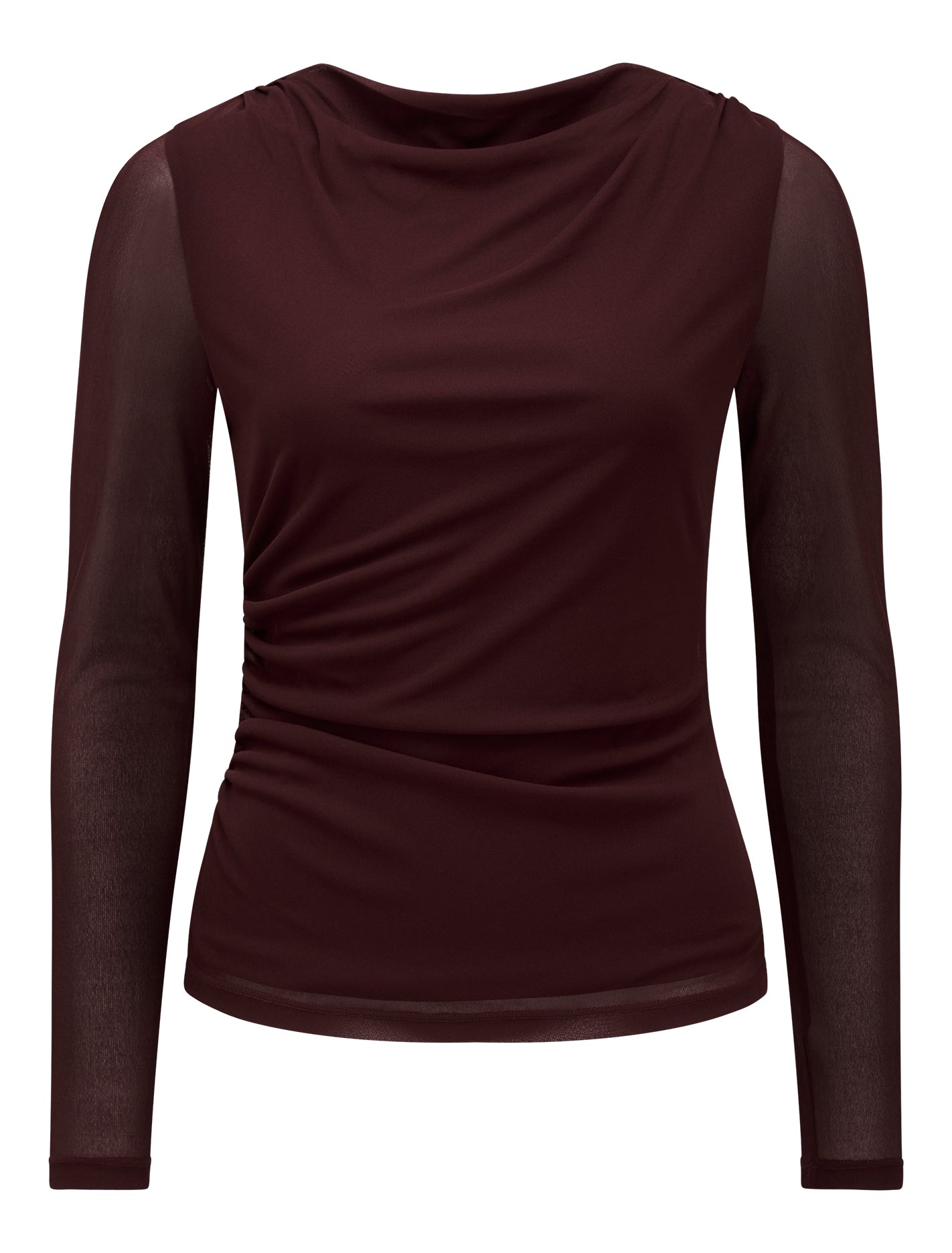 Raegan Ruched Mesh Top Deep Maroon_mannequin