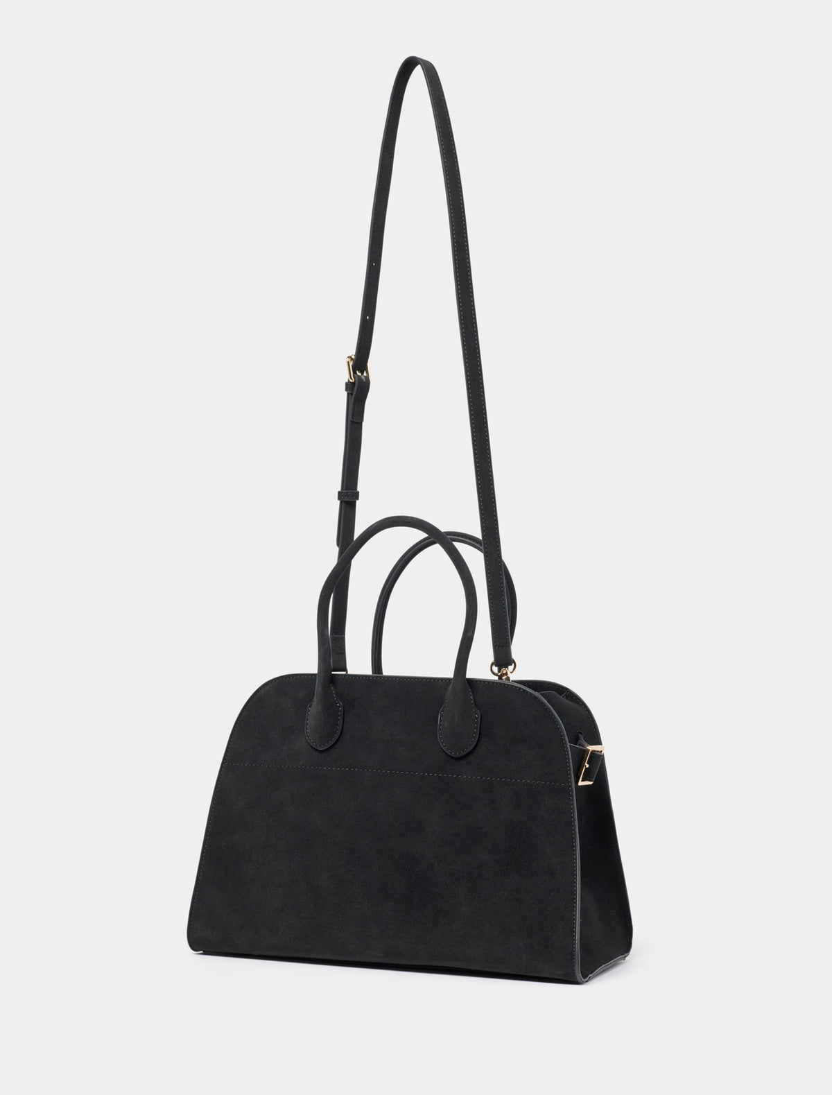 Lacey Faux Suede Bowler Bag Black_mannequin