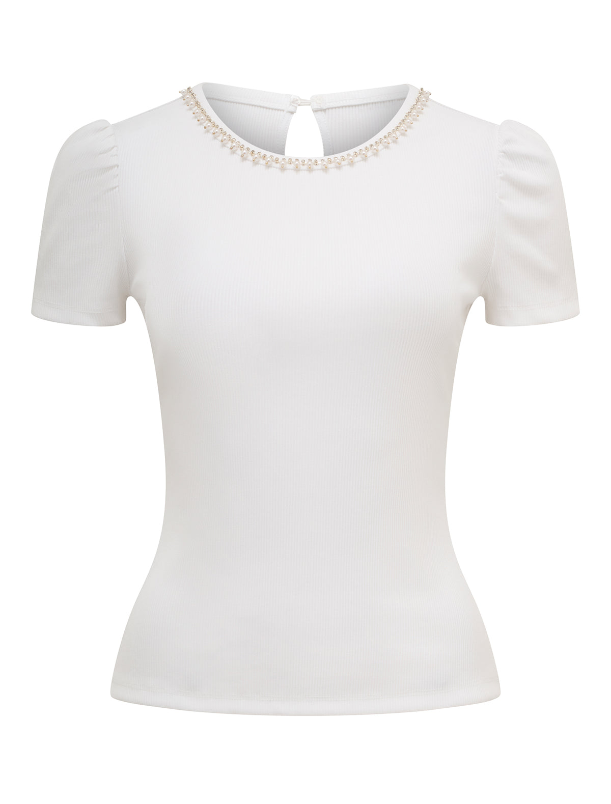 Emilia Embellished Neck Tee Porcelain_mannequin