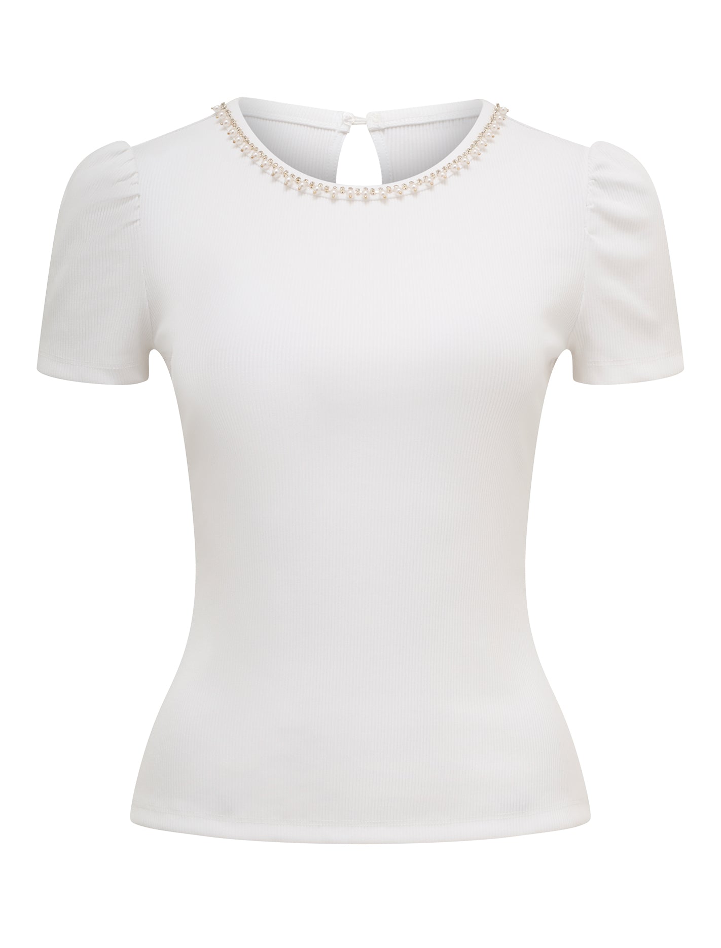 Emilia Embellished Neck Tee Porcelain_mannequin