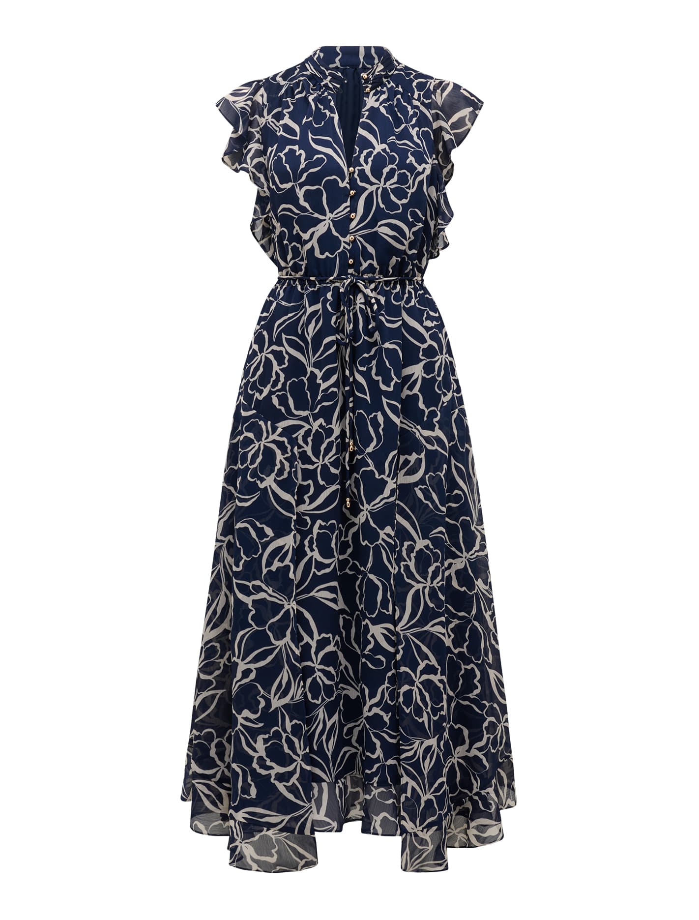 Maxwell Flutter-Sleeve Midi Dress Navy Myra Floral_mannequin
