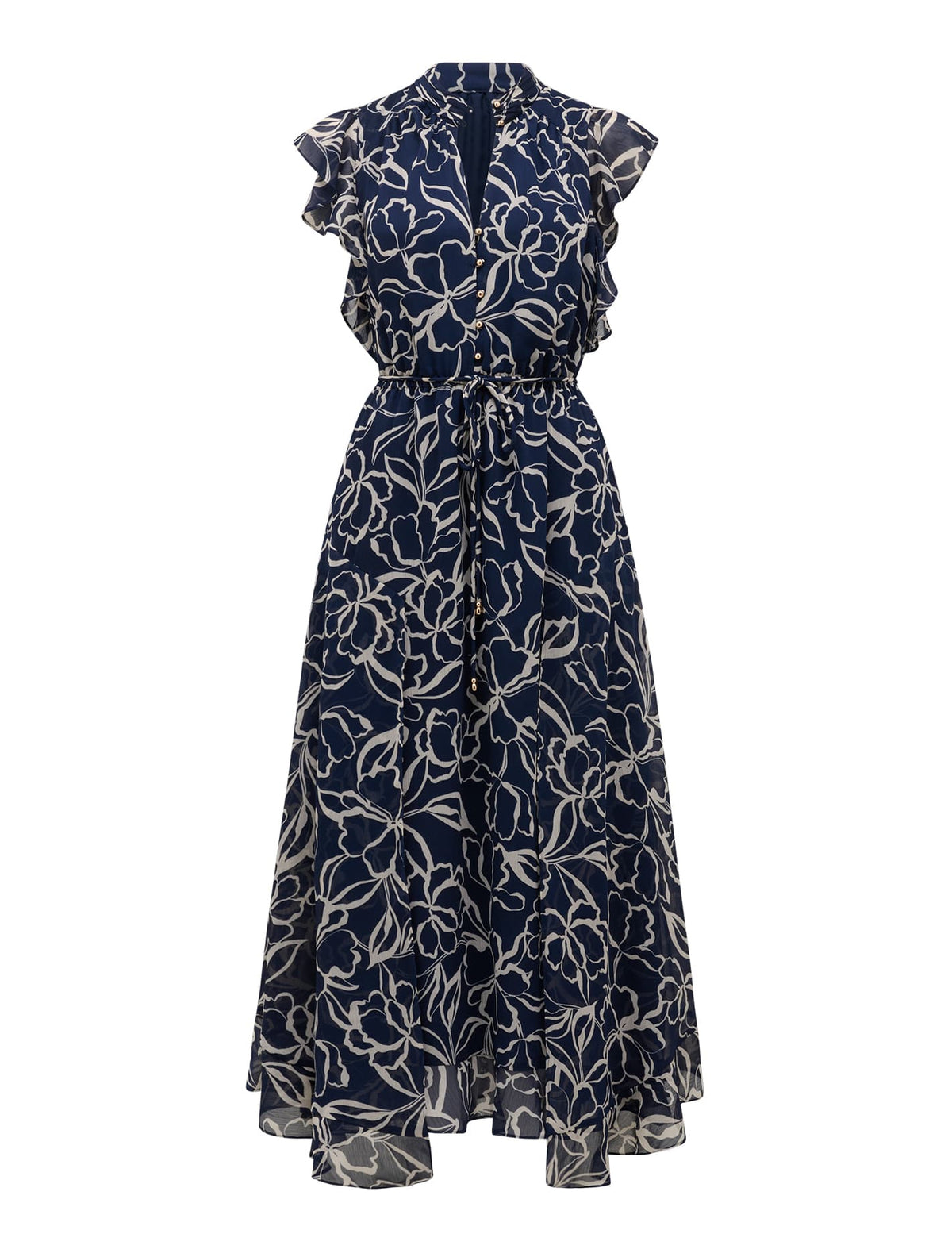 Maxwell Flutter-Sleeve Midi Dress Navy Myra Floral_mannequin