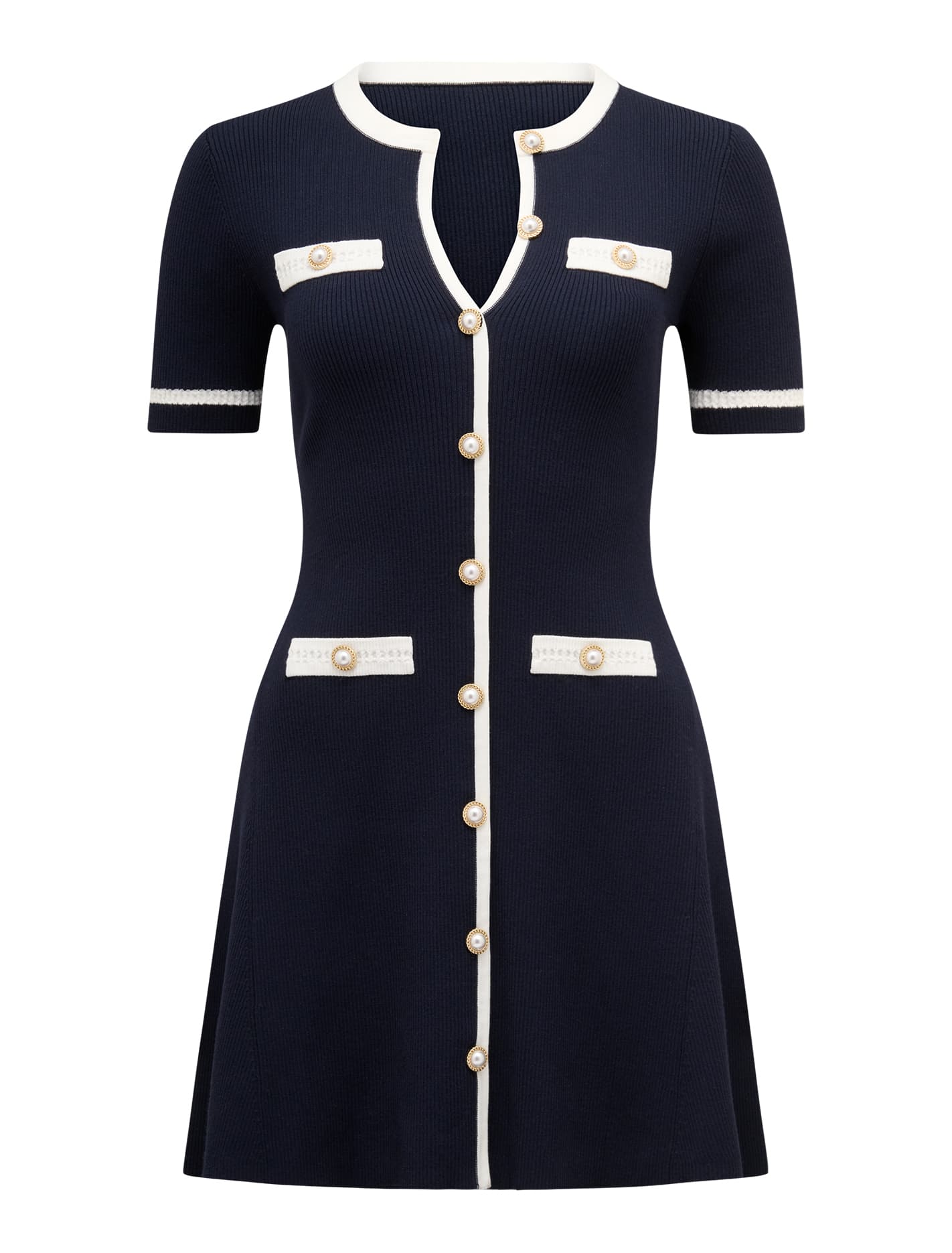 Kerry Petite Contrast Knit Mini Dress Navy/ Cream_mannequin