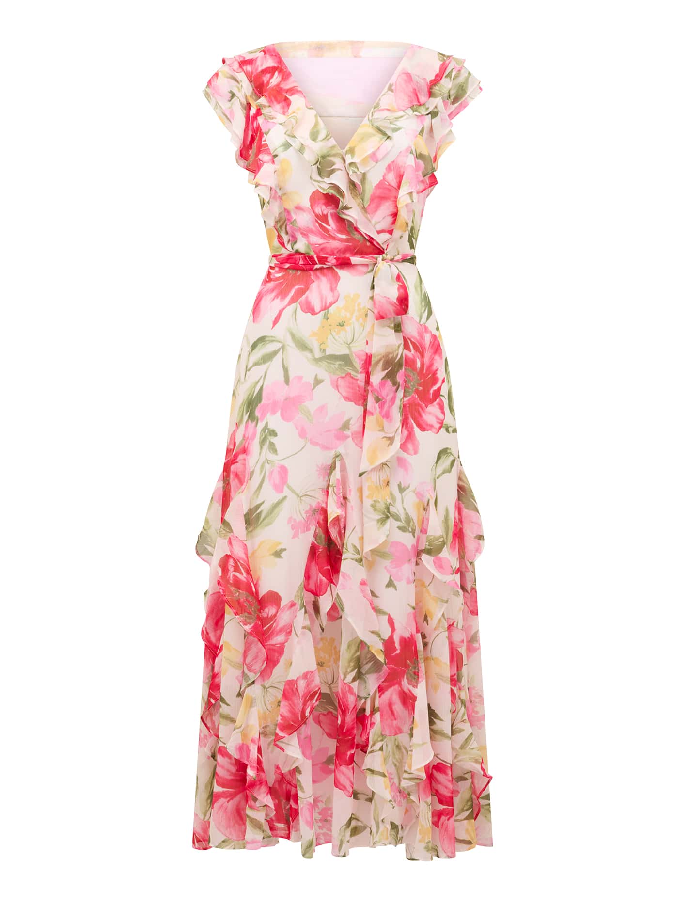 Naya Ruffle Midi Dress Red Lyell Floral_mannequin