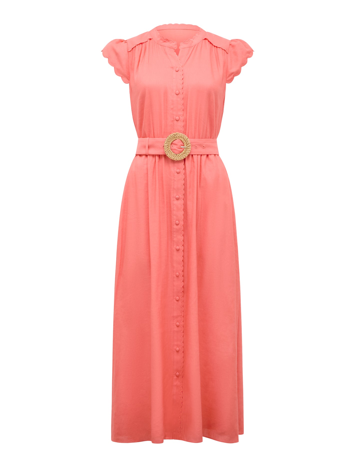 Serafina Scallop Midi Dress Coral_mannequin